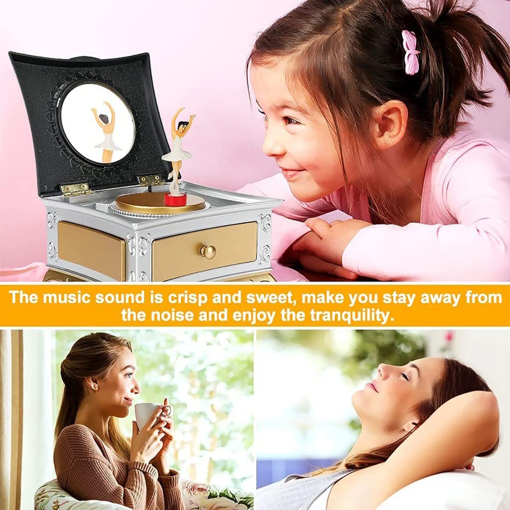 Caja de música Caja De Musica Niña Caja de música enrollable Bailarina Chica Musical caja de joyería con espejo Mejor regalo for Navidad / Cumpleaños / Día de la Madre Caja Musical Personalizada(B)