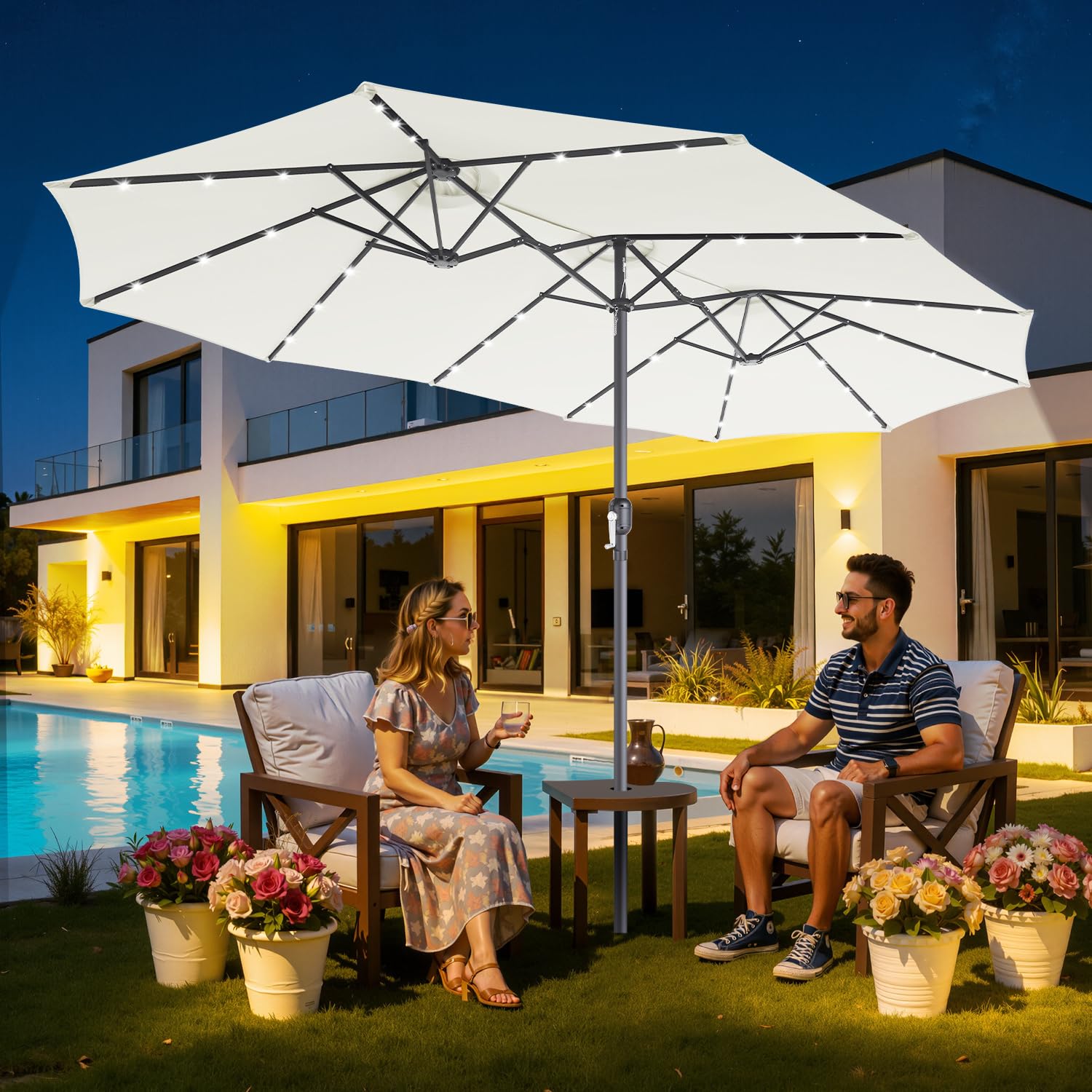 sonnenschirm,Balkonschirm,Gartenschirm mit Kurbel,ohne Ständer,UV Schutz 50+,windfest Kurbelschirm Sonnenschutz für Balkon Garten,Anthrazit,Beige
