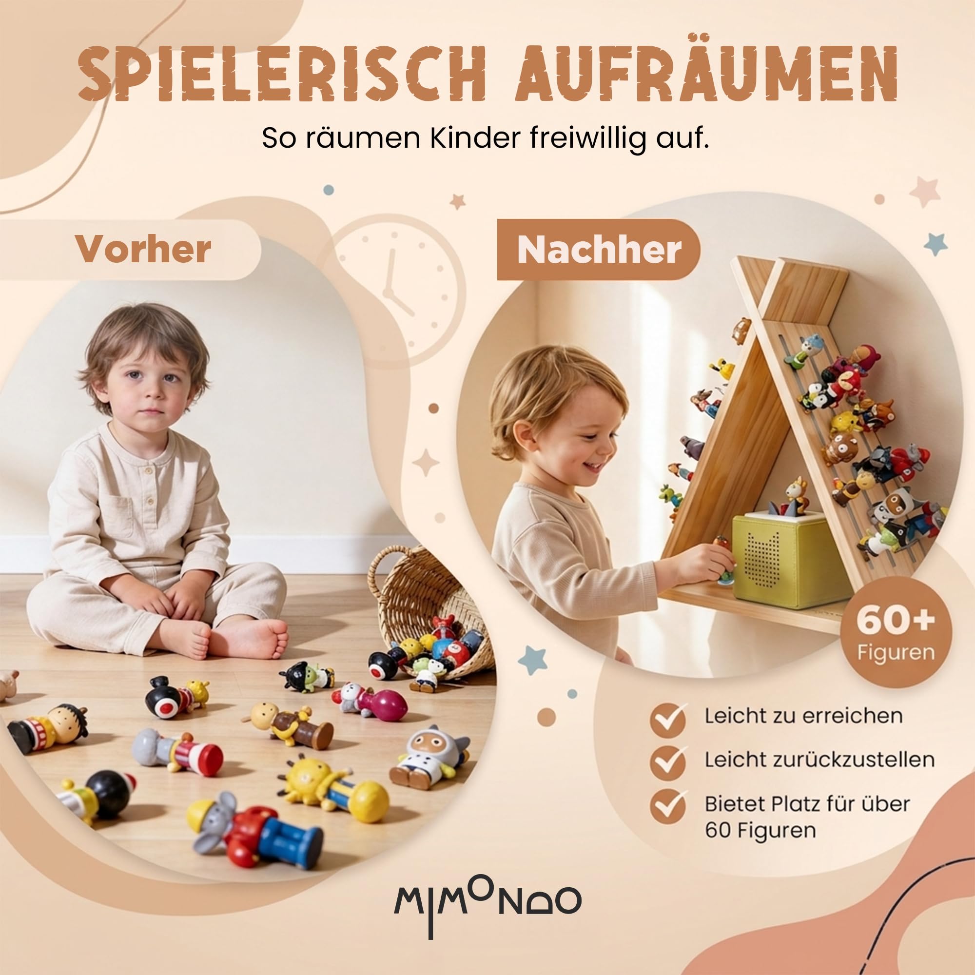 Magnetisches Tonie Regal stehend aus Holz für 60+ Tonies Hörfiguren I Tonieregal zum Hinstellen oder Wandmontage I Toniebox Regal für Mädchen und Junge