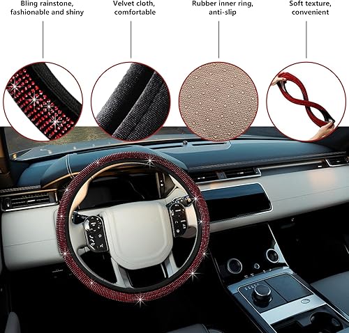 Miniatura 10 de Funda brillante para volante de automóvil, protector de rueda de diamantes de imitación con purpurina para vehículo, accesorios decorativos