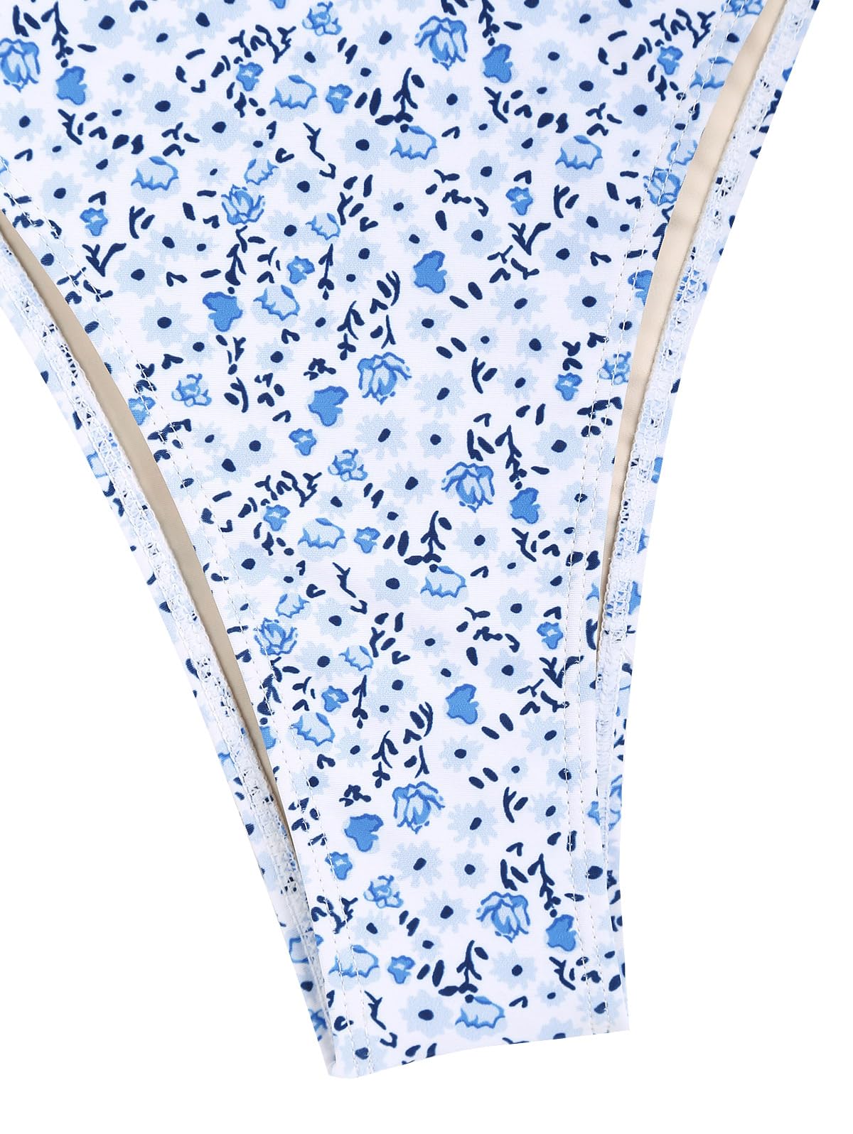 ZAFUL Women's Strapless Ribbed V Wired Lace Up Ruffle Tie High Cut Bandeau Swimsuits Bikini Set: 7-light Blue Small