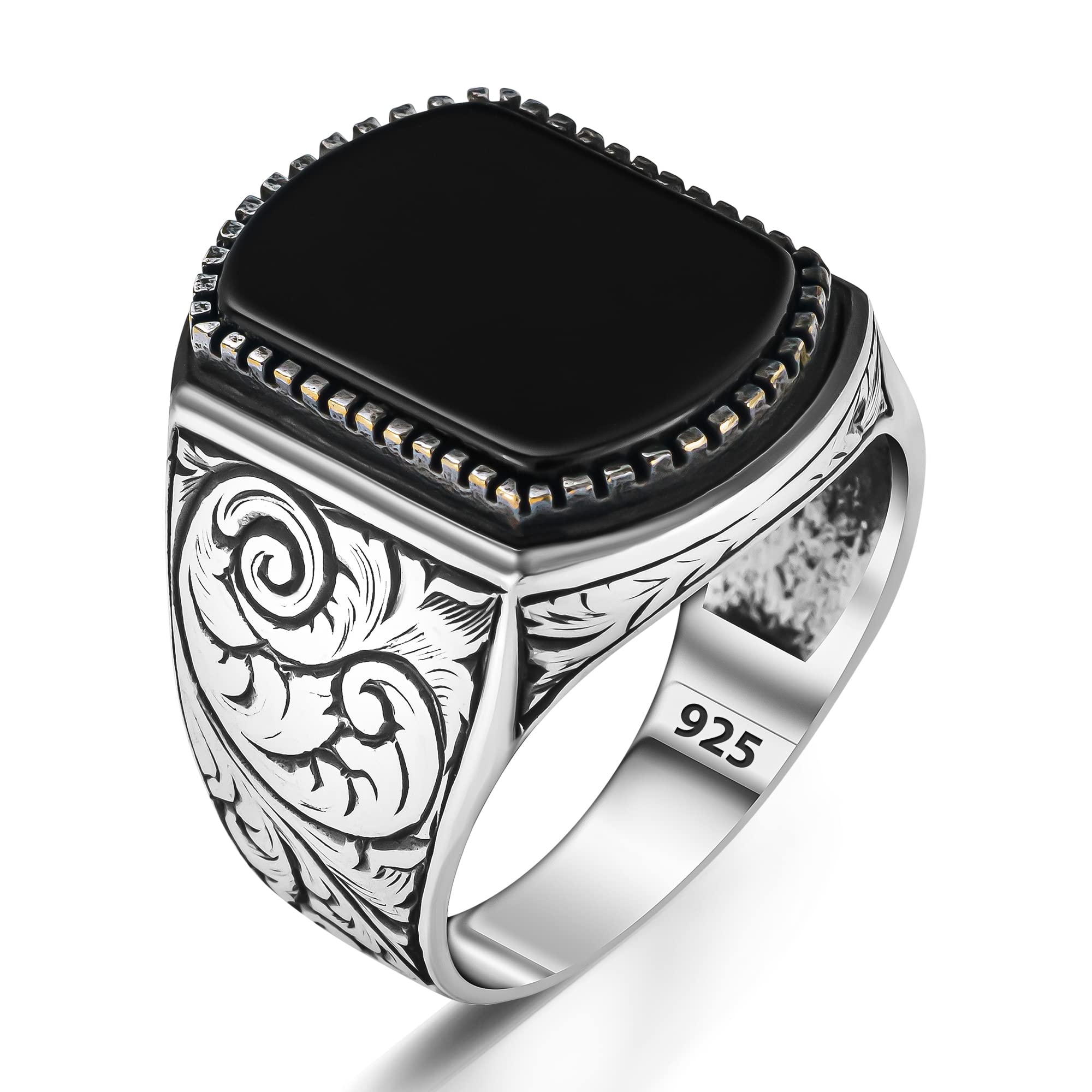 Anello da uomo in argento sterling 925 massiccio stampato in pietra onice nera modello gioielli in argento fatto a mano turco
