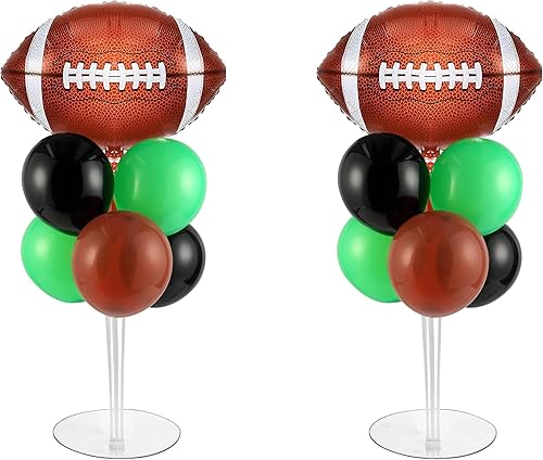 Juego de 2 soportes de globos de mesa de fútbol, 2 juegos con 2 globos de aluminio de bola de rugby, centros de mesa de globos de fiesta temática de