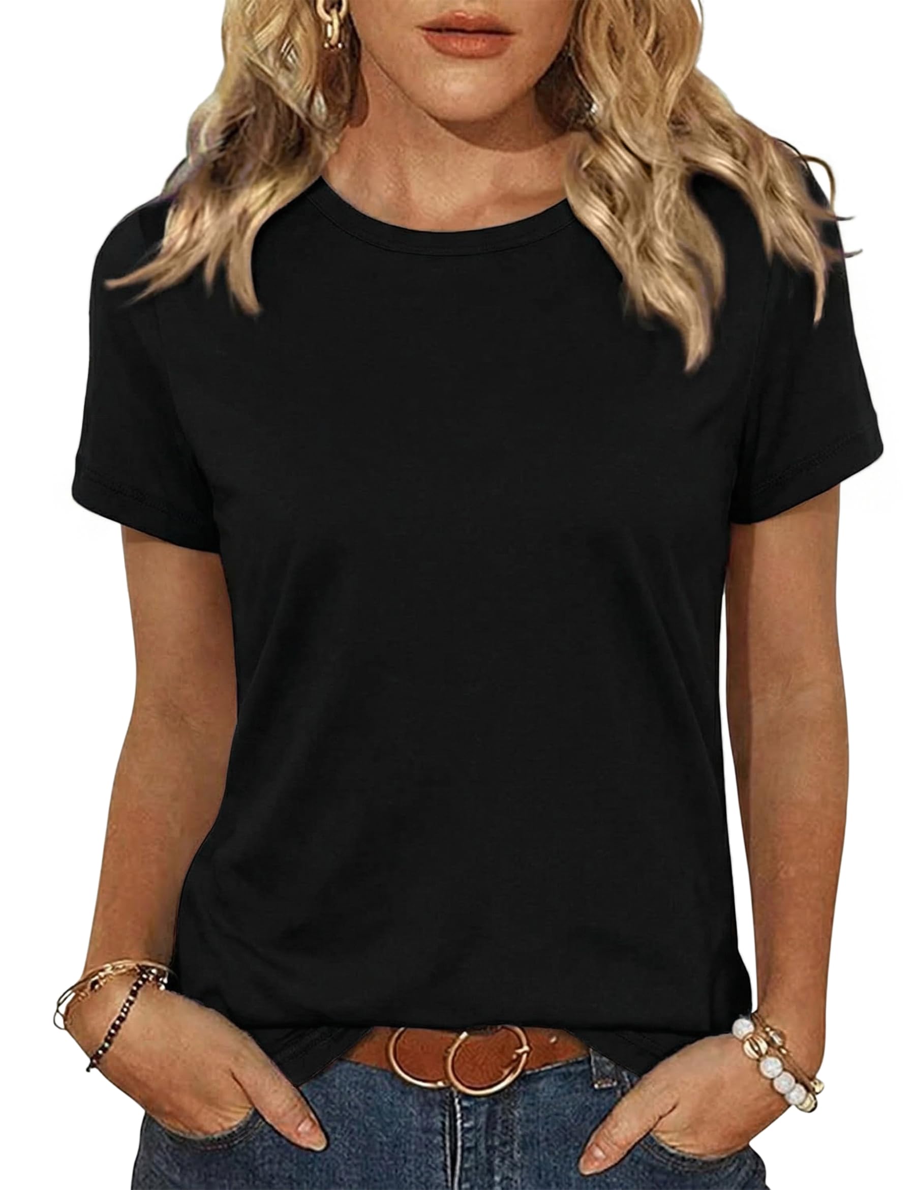 Demegimi Tshirt Damen Sommer Tops Rundhals Kurzarm Oberteile Locker Elegant Bluse Sommer Casual Basic Tee