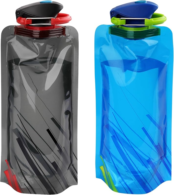 VIEVRE Összehajtható Kulacs Szett (2db) - 700ml Újrahasználható Ivópalack Karabinerrel - Ultrakönnyű Túrázáshoz, Utazáshoz, Kempingezéshez (
