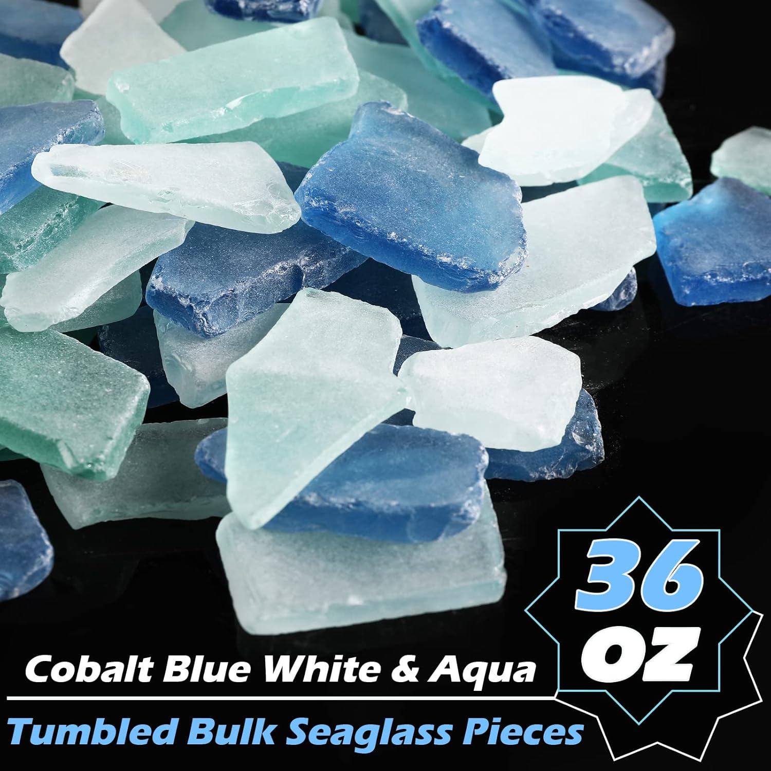 Jetec 36 oz Sea Glass for Crafts Pieces Seaglass Decor Flat Frosted Sea Glass Ornaments Vase Filler Crushed for Beach Wedding Party Decor Home Aquarium DIY Craft Supplies(Blue, White, Green)