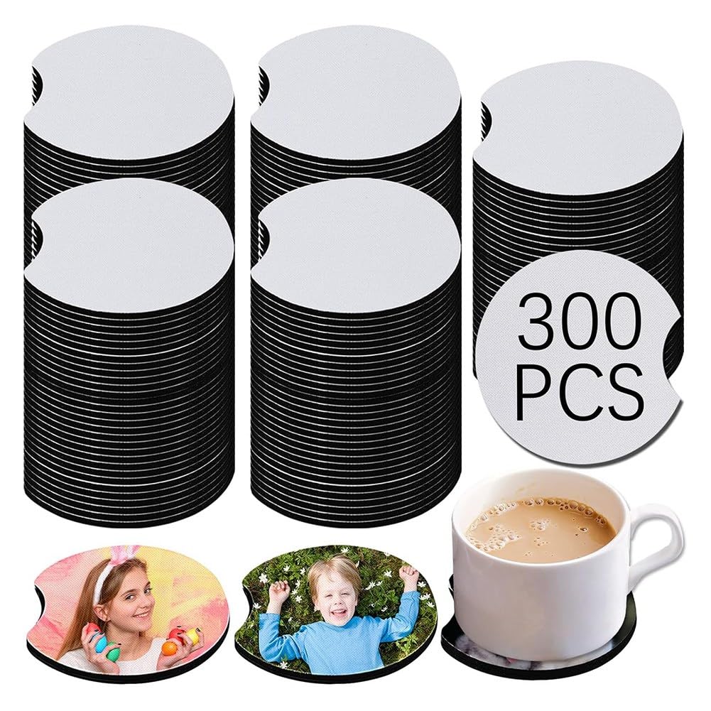 UDSKNV[KSL Bulk 300pcs Sublimation Coasters-Circular Blanks for DIY for Heat Transfer Crafts, 2.75 In