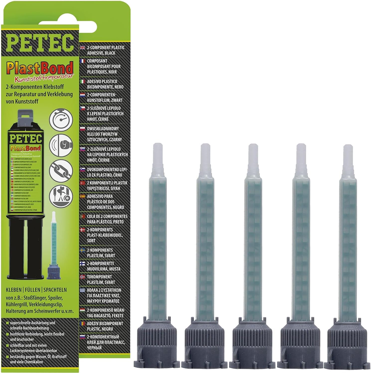 PETEC Plastbond 2K-Kleber 24 ml mit 5 Mischrohren