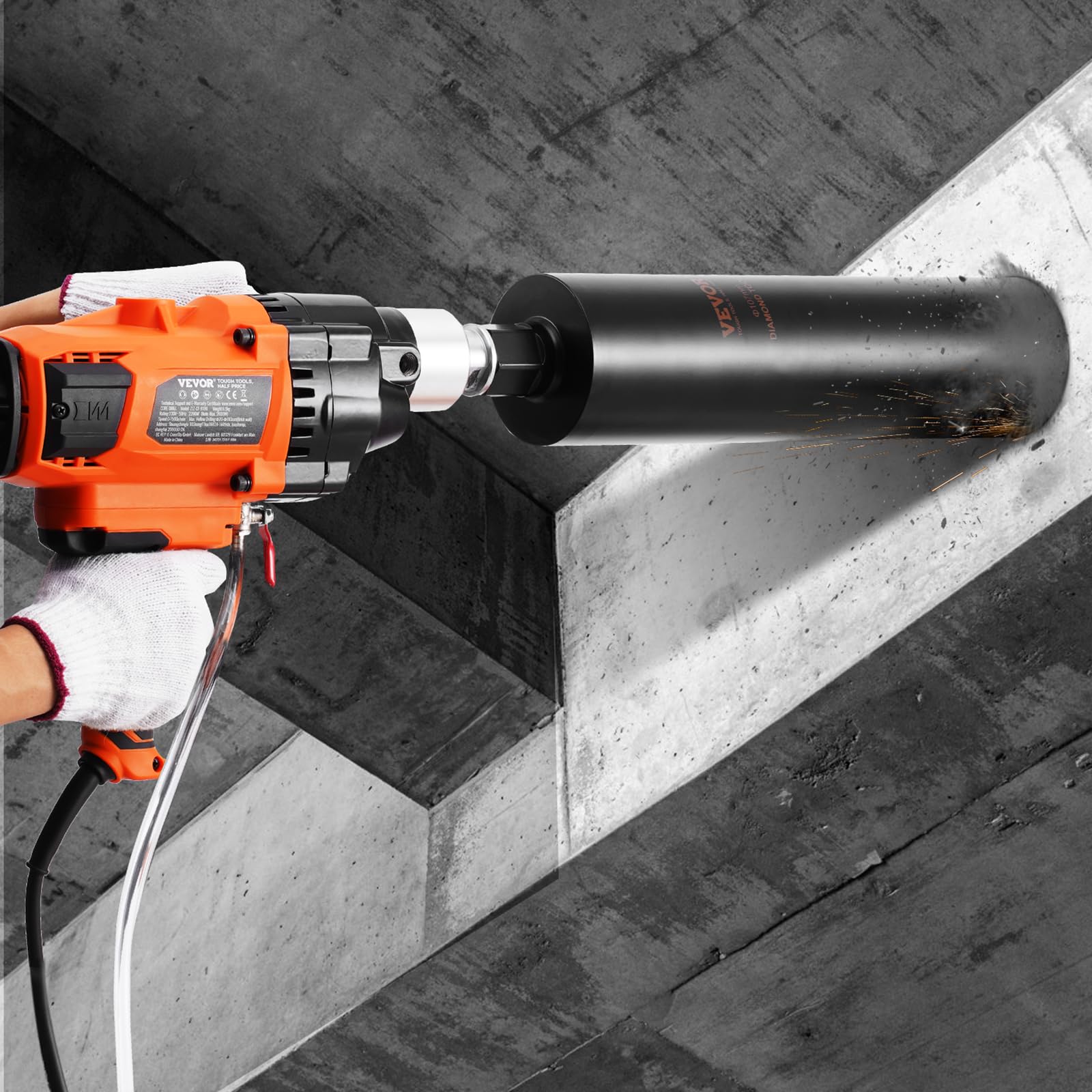 VEVOR Kernbohrmaschine Diamantkernbohrmaschine 2-18 cm Bohrdurchmesser und Tragetasche, robuster Beton-Kernbohrer 2600 W, Nass- und Trockengebrauch, zum Bohren von Beton und Mischen von Farbe