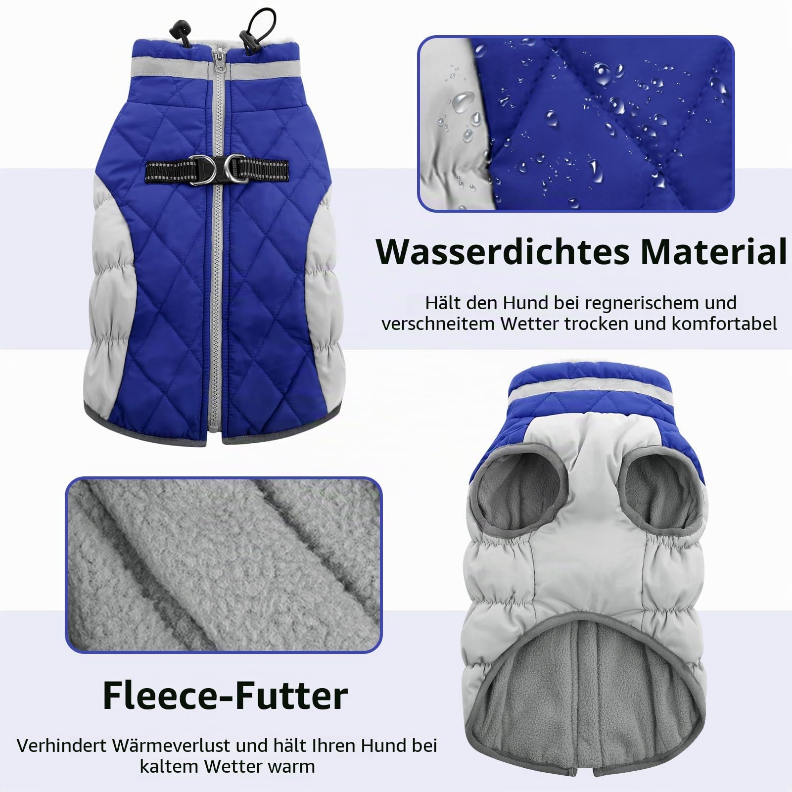 CITÉTOILE Winter Hundemantel mit Geschirr für Mittel Hunde Blau M