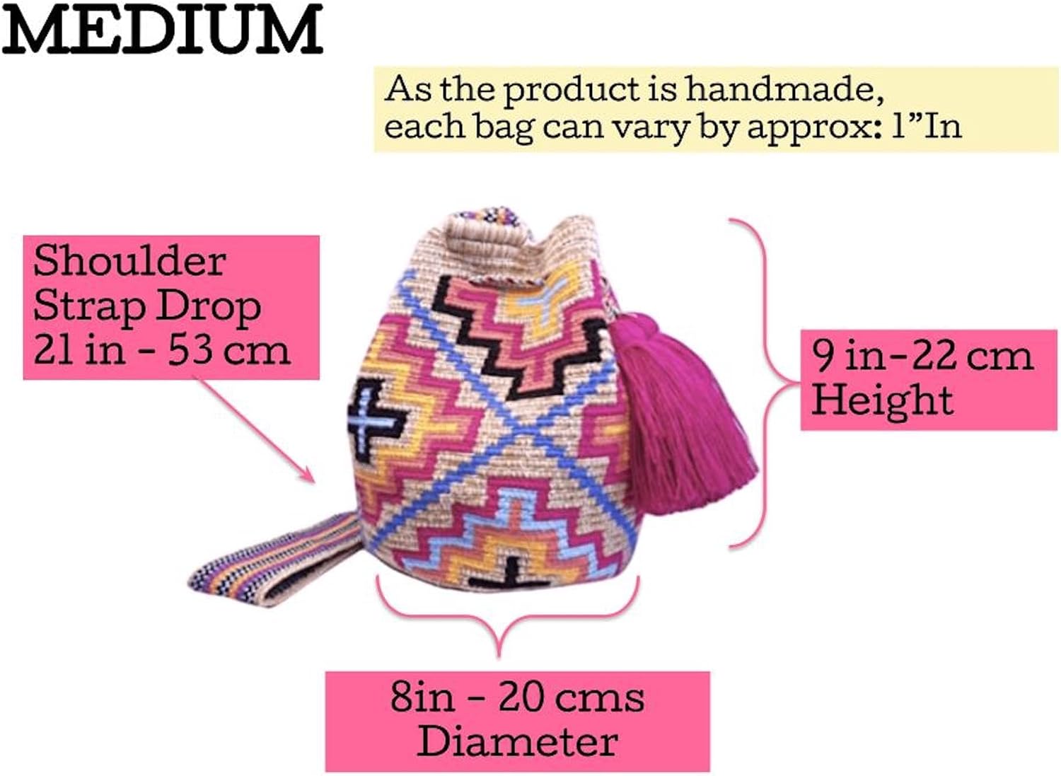 MEDIUM WAYUU Mochila Bag For Women original bolsa tejida colombiana authentic crochet pattern Gift from Colombia | AUTHENTIC WAYUU