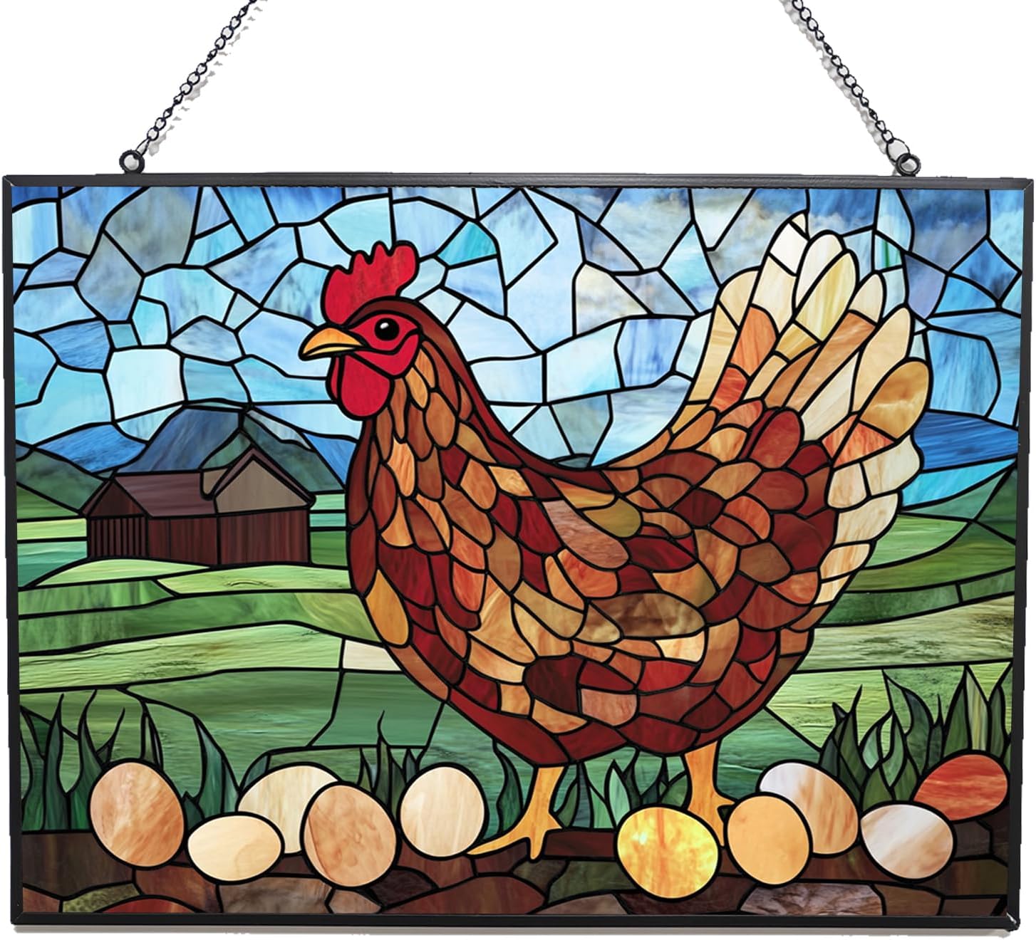 Personalized Rectangle Cartoon Chicken with Eggs Suncatcher Stained Glass Stained Glass Window Hanging Home Decor Garden Halloween Christmas Wedding Housewarming Gifts