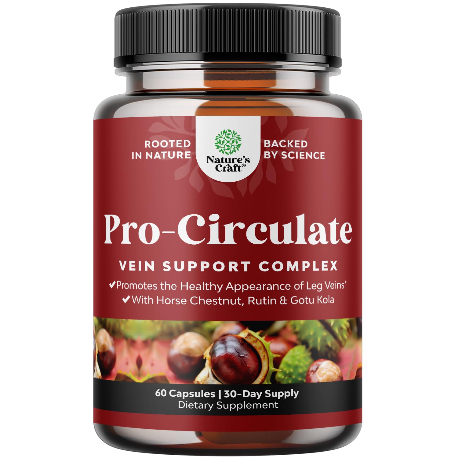 Vein Support Supplements Leg and Veins - Full Body Circulation Supplement for Spider & Varicose Veins and Improved Flow with Horse Chestnut Extract & Flavonoids - Vegan Non-GMO Mini Caps (1 Month) 60 Count (Pack of 1)