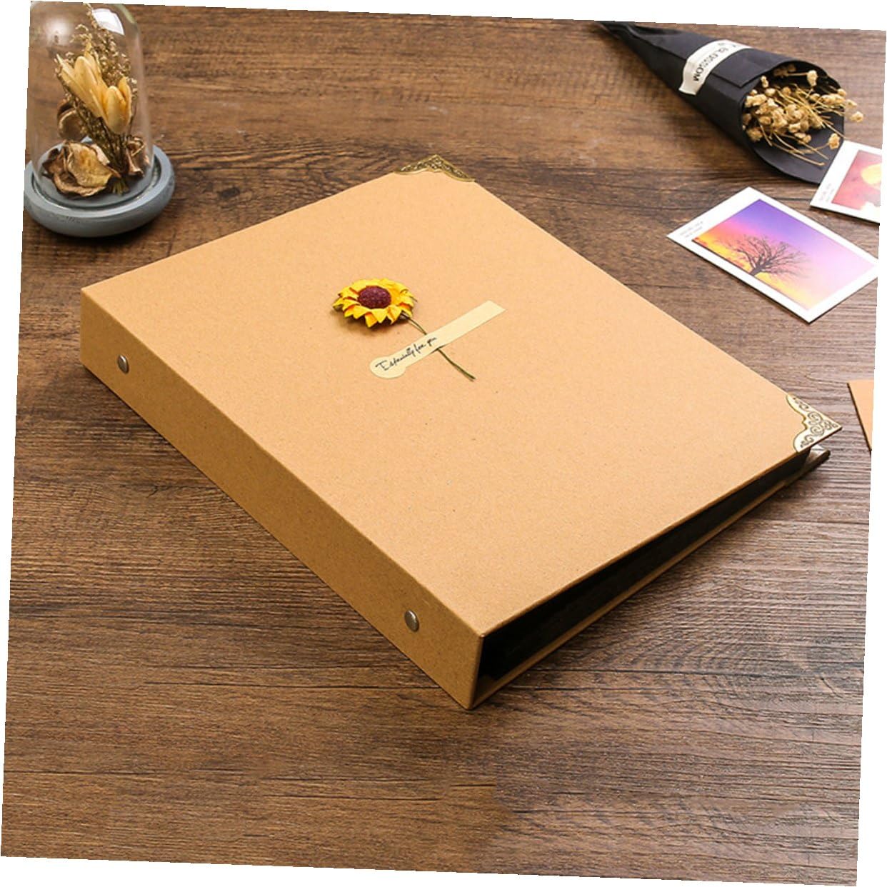 Álbum de Recortes DIY de Papel Kraft Artesanal Tamaño Mediano Páginas Amarillas Caja Kraft Incluida Álbum para Fotos de Viajes y Familia y Delicado para Manualidades