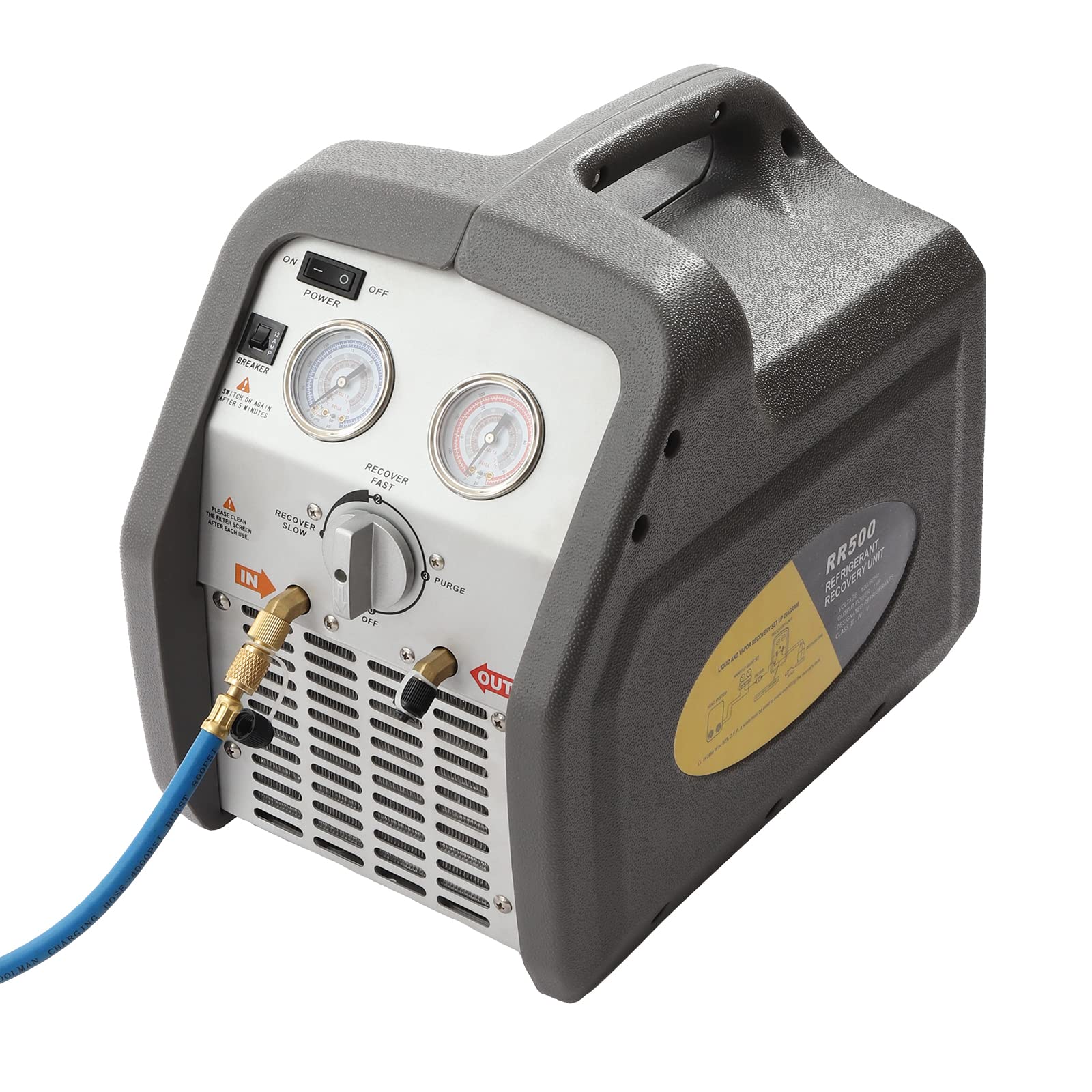 MUSESPANI 1HP Dual Cylinder Refrigerant Recovery Machine, 110V-60 Hz Portable Oil-Less Freon Recycling Unit for Both Liquid and Vapor Refrigerant, for Automotive A/C System, Household HVAC System