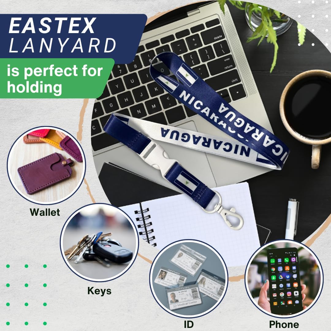 EASTEX Nicaragua Flag Lanyard Keychain - Bandera de Nicaragua Work ID Lanyard for Keys Badge Fob - Blue and White ID Holder Keychain for Nicaraguan Men Women Gift Souvenir - Llaveros Para Llaves - Image 4