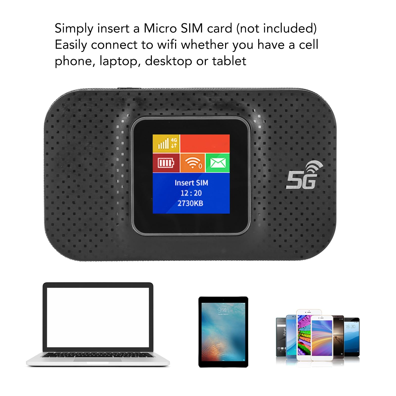 4G Rete Wi-Fi Portatile con Schermo a Colori e Finto Slot per Carta SIM per Tablet Portatile NERO - Dettaglio