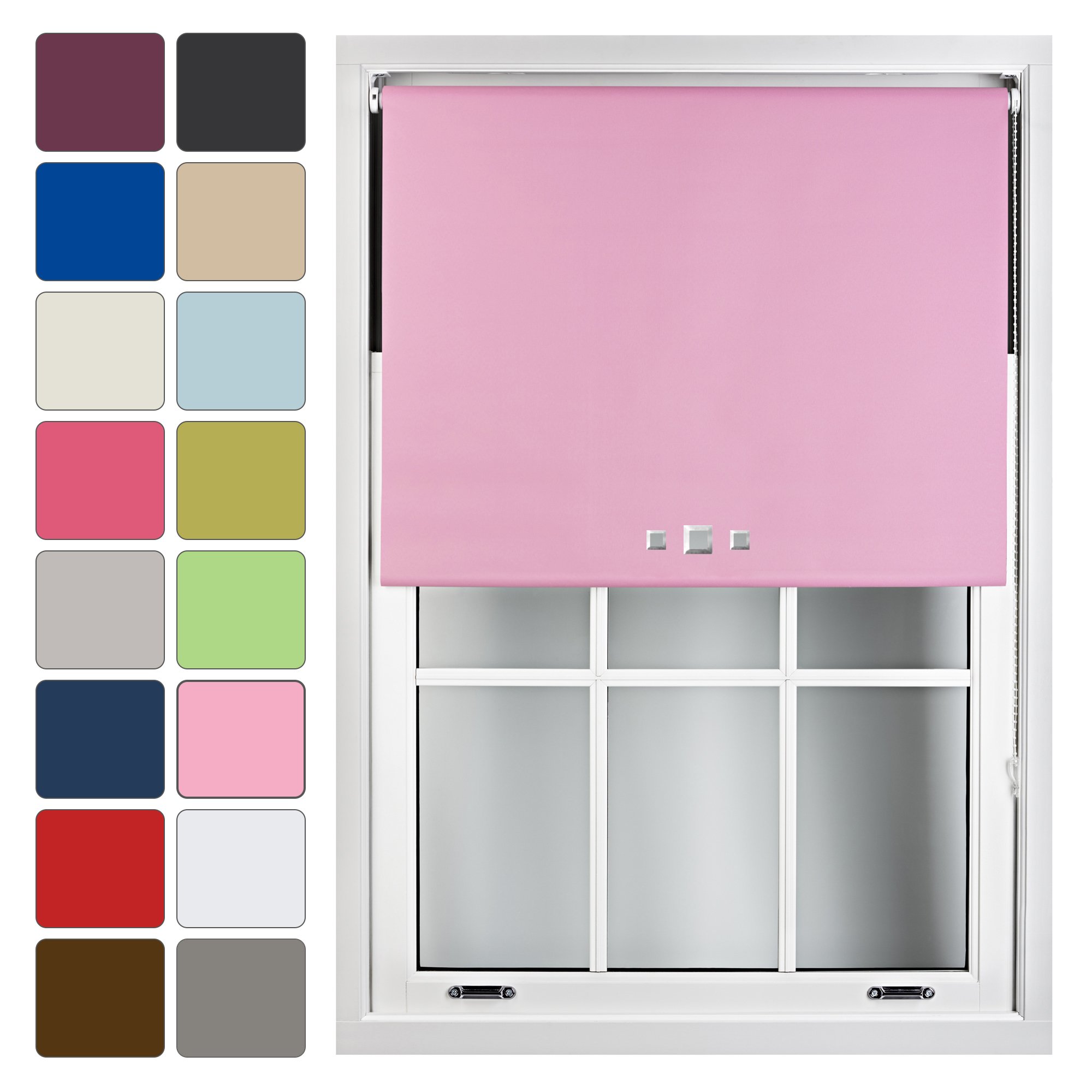 FURNISHED Blackout Roller Blind with Triple Square Eyelets Made to Measure, Pink, 90cm x 165cm