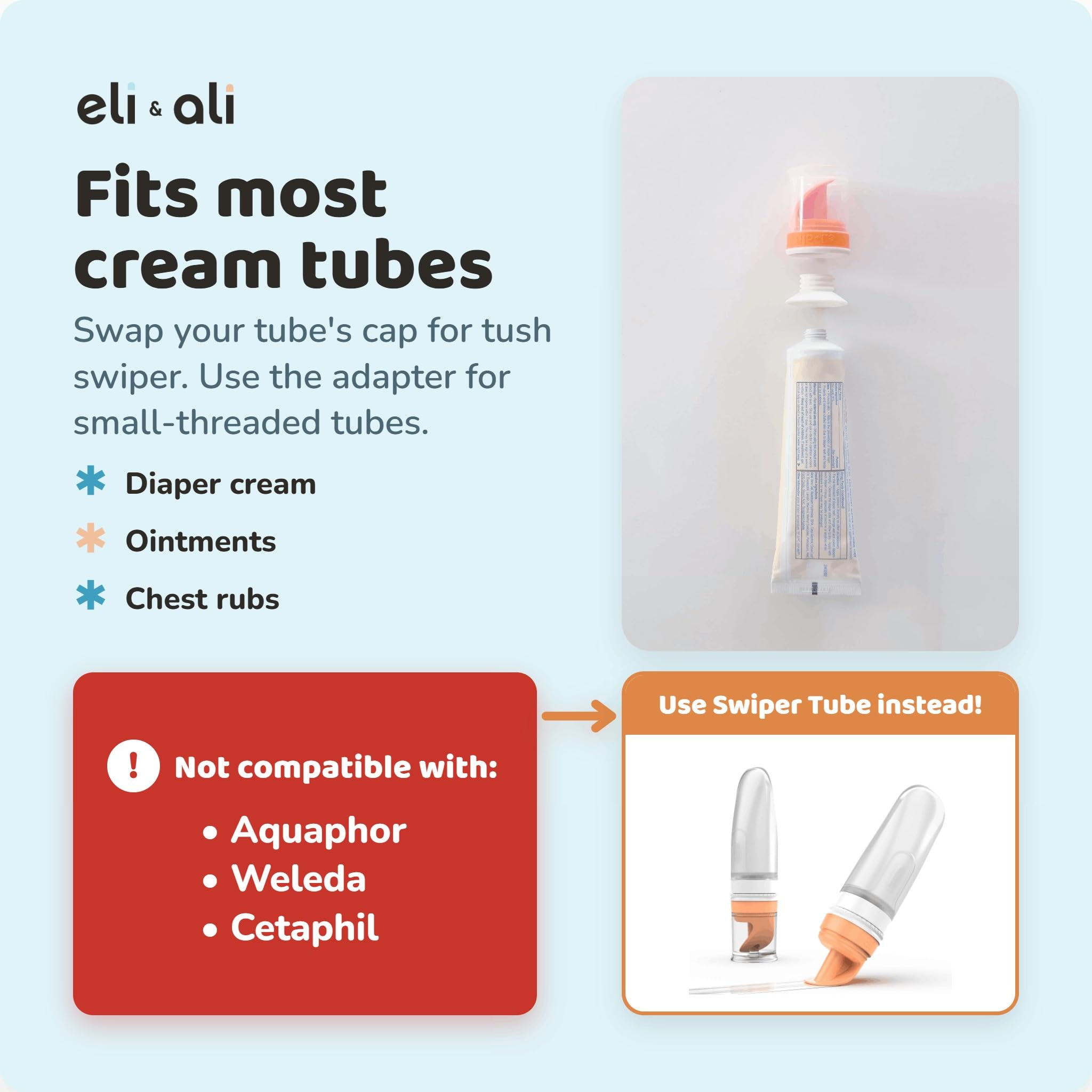 Eli & Ali Tush Swiper - Diaper Rash Cream & Butt Paste Applicator - Universal Fit for Most Diaper Creams | Mess-Free & Hygienic Alternative to Cream Spatula - Carry Less Baby Gear - Pink, 1 Pack