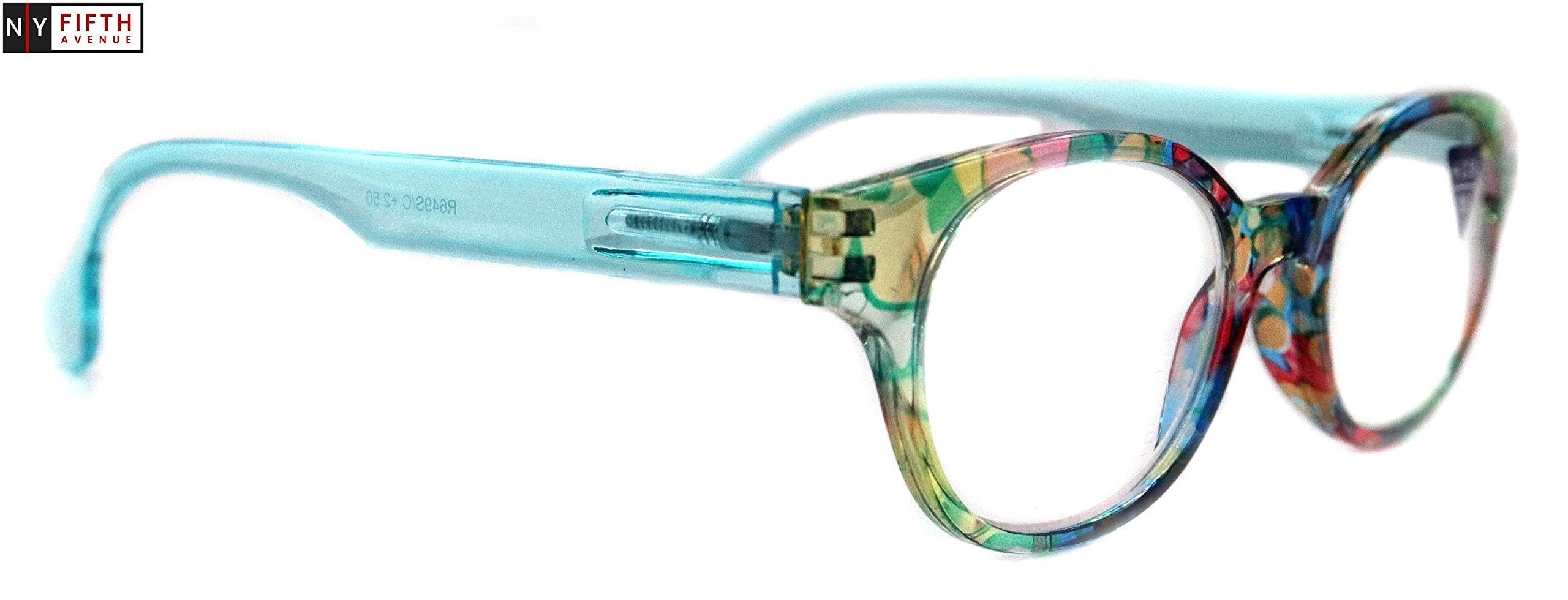 Versailles, Premium Reading Glasses High End Readers +1.25, 1.50 to +3.00 Round Style. Optical Frames. Light Blue Floral. NY Fifth Avenue.