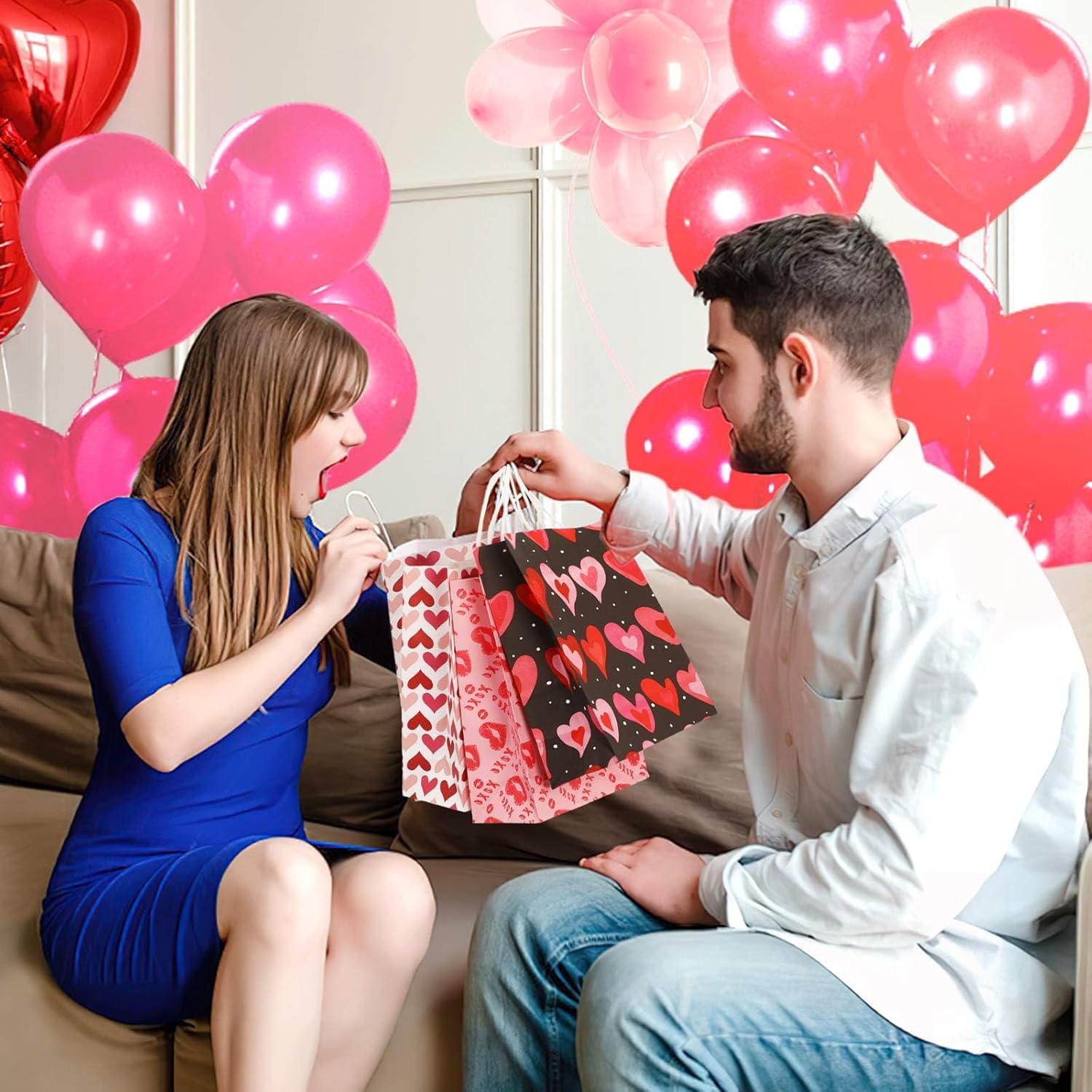 Sacchetto Regalo San Valentino, 16Pz Sacchetti di Carta per Feste di San Valenti