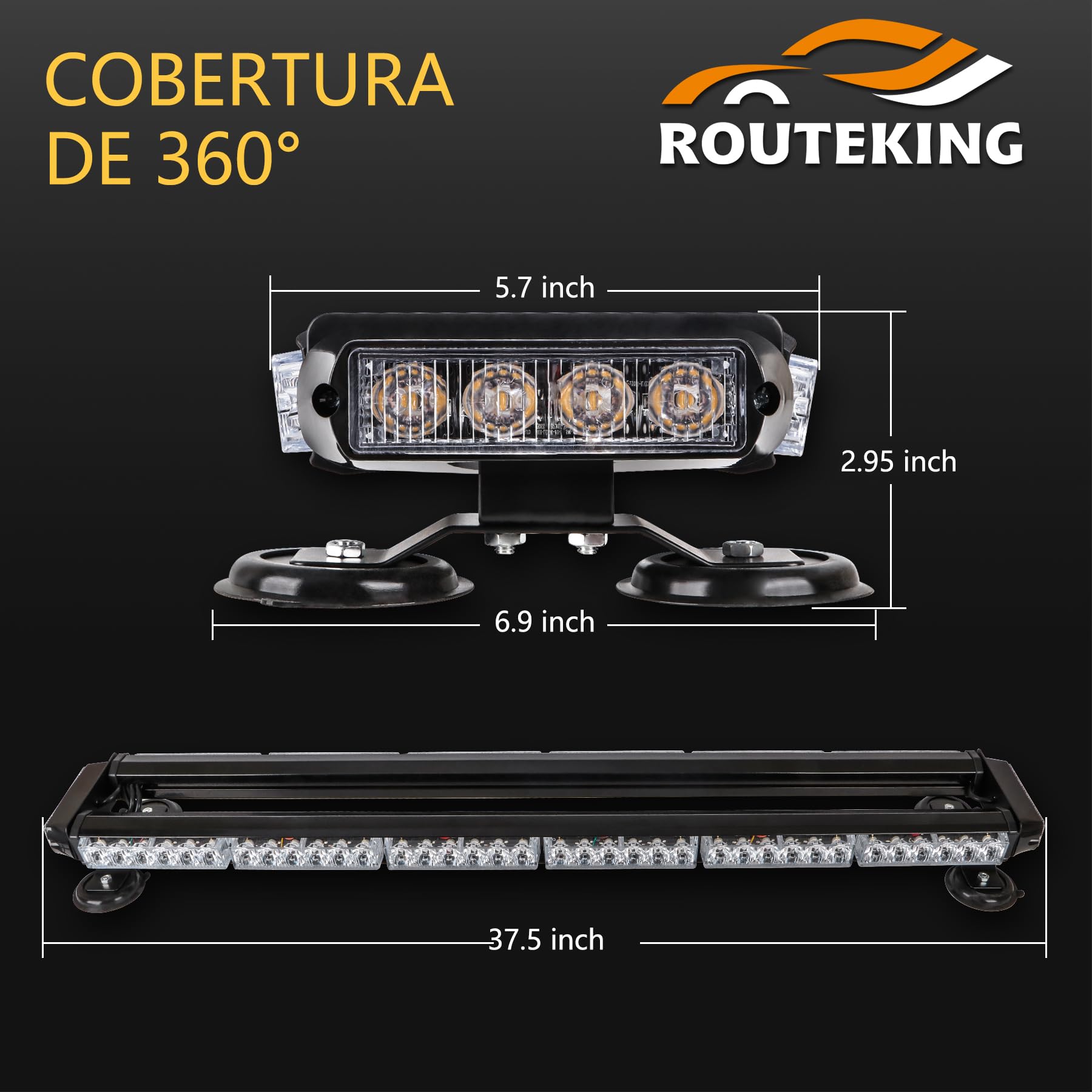 Rotativo LED Tractor, Barra Luz Emergencia Ámbar 95 cm, 80 LED, 12-24V, Magnética 360°, 16 Modos, Girofaro Baliza Señalización para Vehículo, Camión y Obra