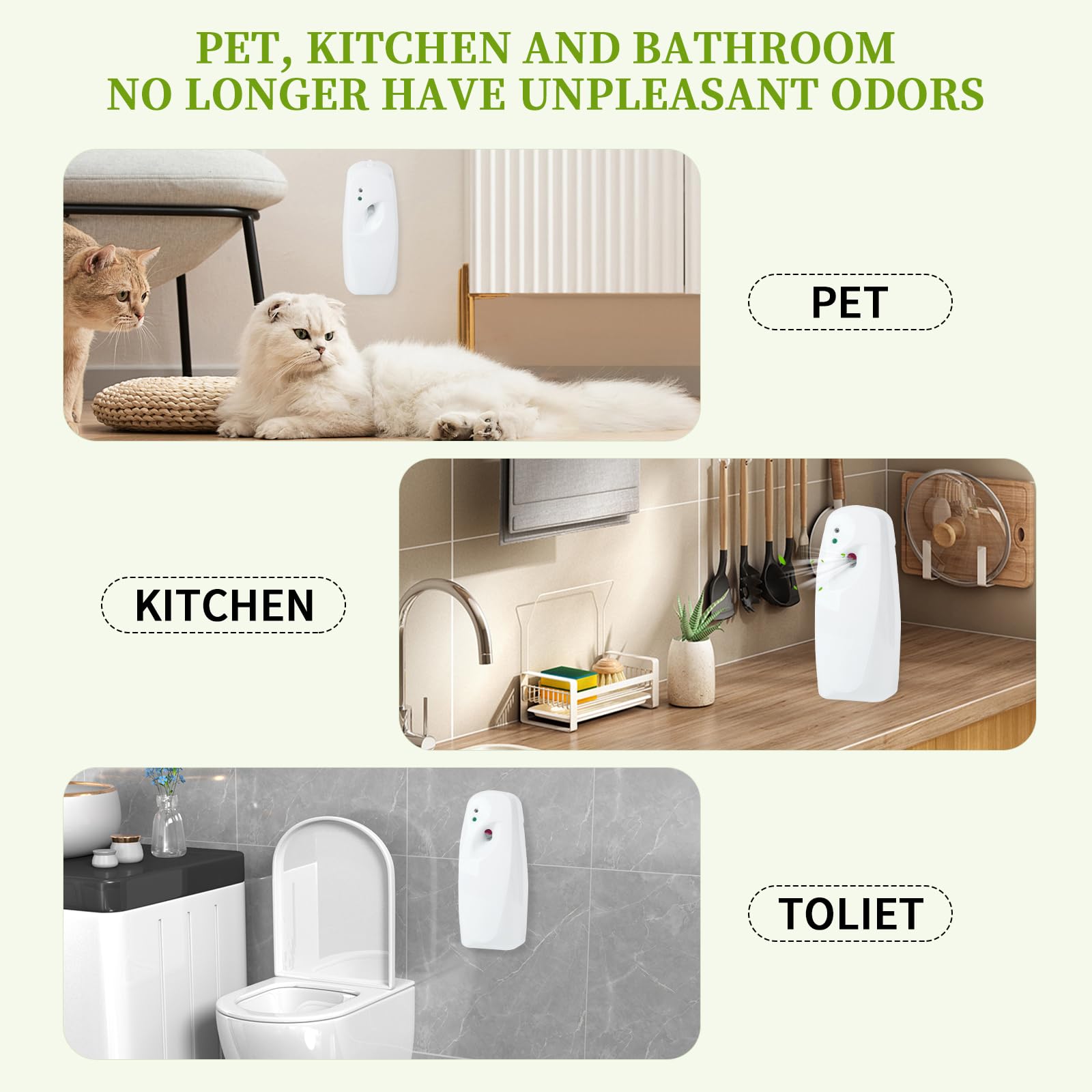 Dispensador automático de ambientador, pulverizador de aerosol de fragancia ajustable automático para baño, hotel, oficina y área pública, blanco, repuesto de ambientador no incluido