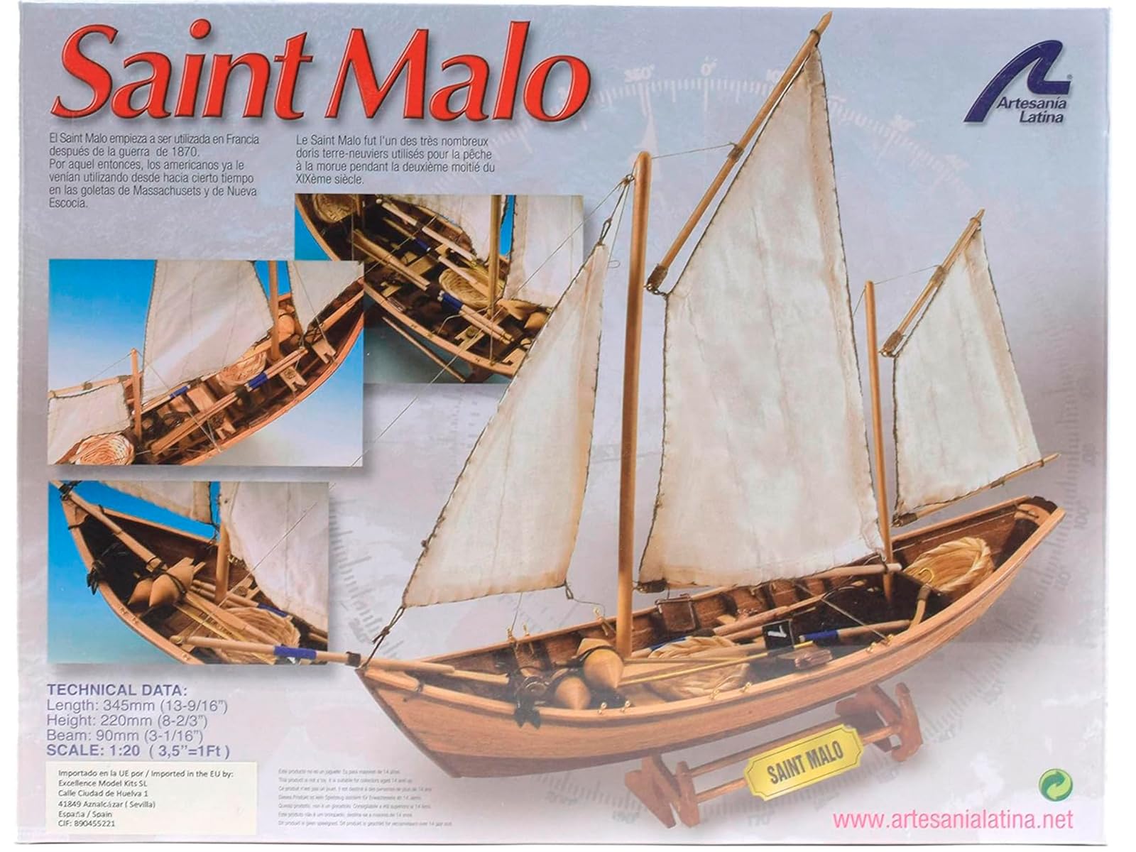 Artesanía Latina Maquette Bateau Bois Pêche Doris Français Saint Malo Modèle 19010 Échelle 1:20 Niveau Débutant