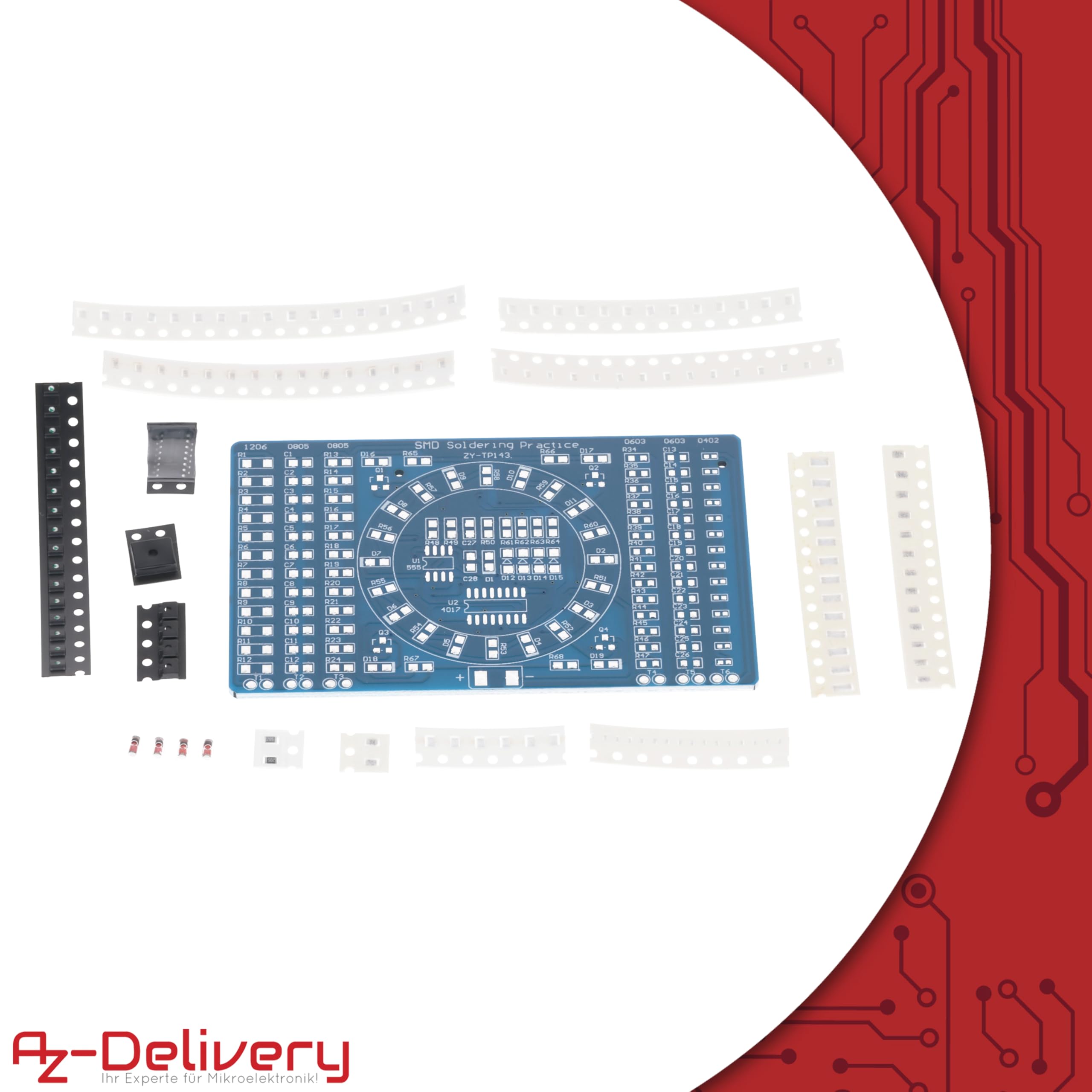 AZDelivery NE555 SMD zestaw do lutowania DIY - moduł LED do nauki lutowania, zestaw z zestawem do lutowania, elektroniczny zestaw do lutowania