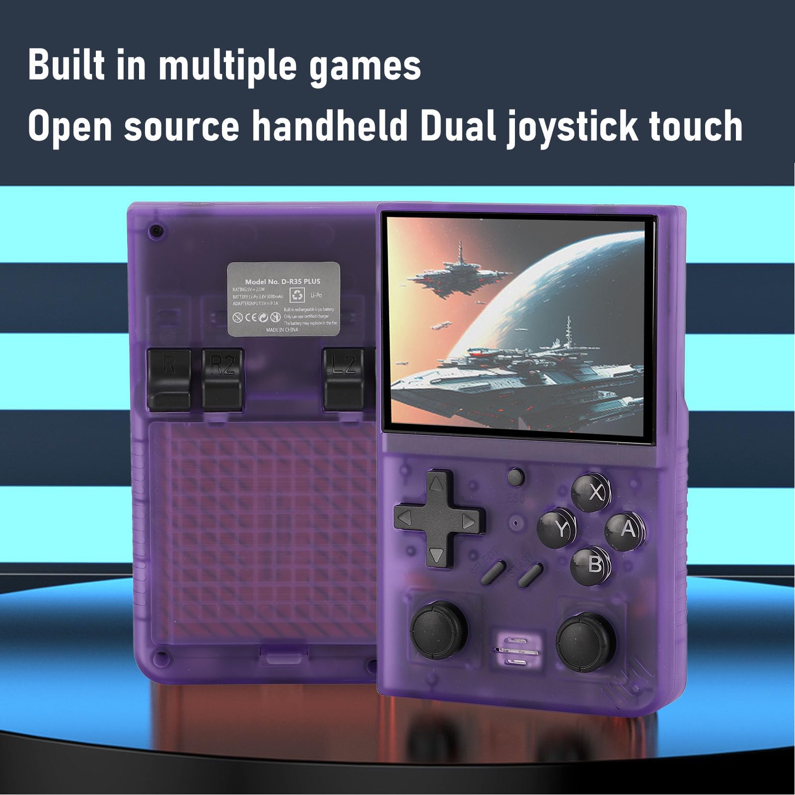 POENVFPO Console di Videogiochi Portatile della Console di Gioco Portatile retrò con Doppi Joystick 3D per Bambini, Open Source per Campeggio, Schermata IPS da 3,5 Pollici RK3326 Quad Core 1,5 GHz