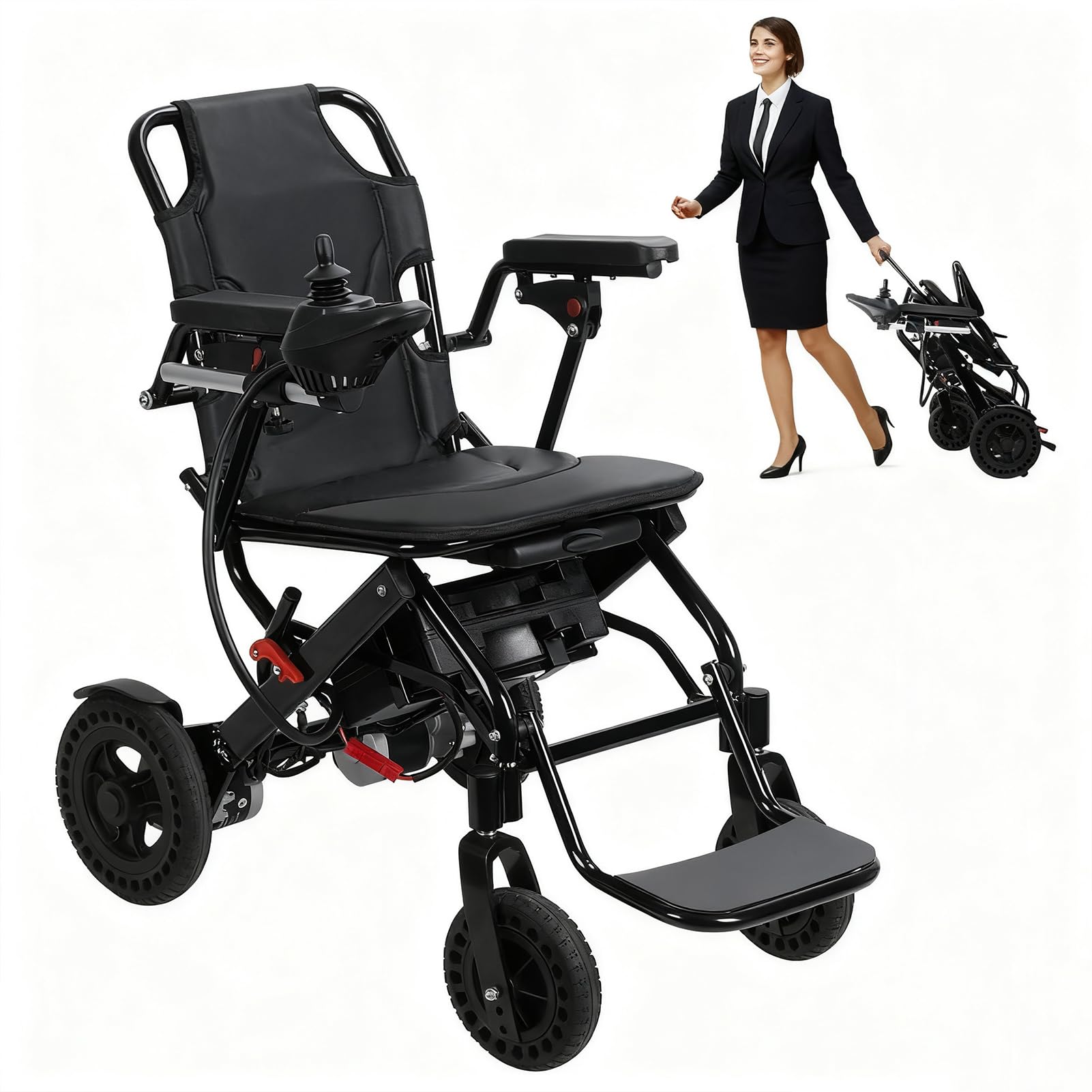 Electric Wheelchair Lightweight Foldable for Adults,12-Mile Range Lightweight Foldable Motorized Wheelchairs with Large Footrest,500W Motor Power Portable Wheelchair for Seniors Adults Black