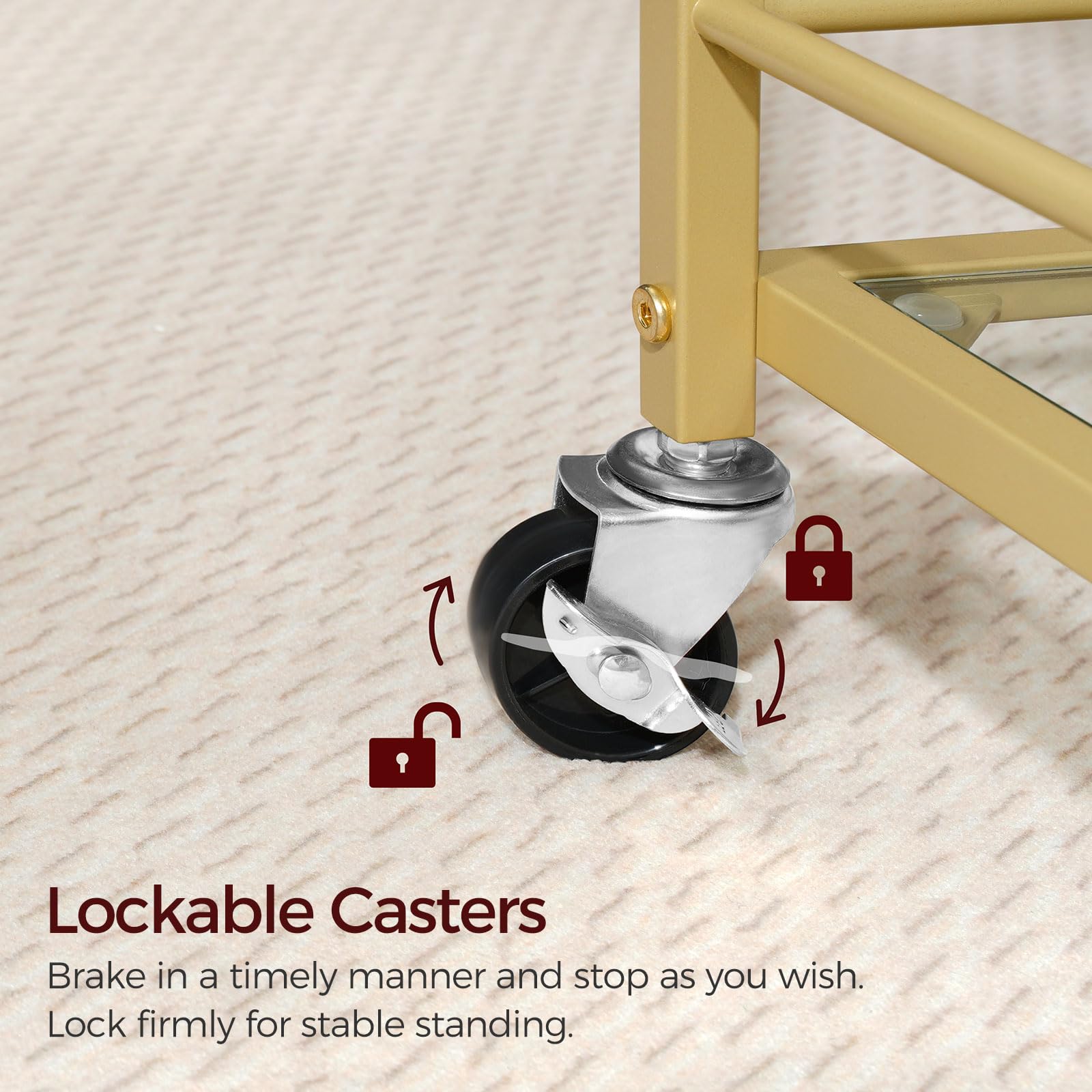 MAHANCRIS Bar Cart for The Home, 3-Tier Drink Cart on Wheels, Home Bar Serving Cart, Mini Bar Cart for Small Space, Rolling Kitchen Carts for Bar, Kitchen, Dining Room, Gold RCJW4001: Stylish