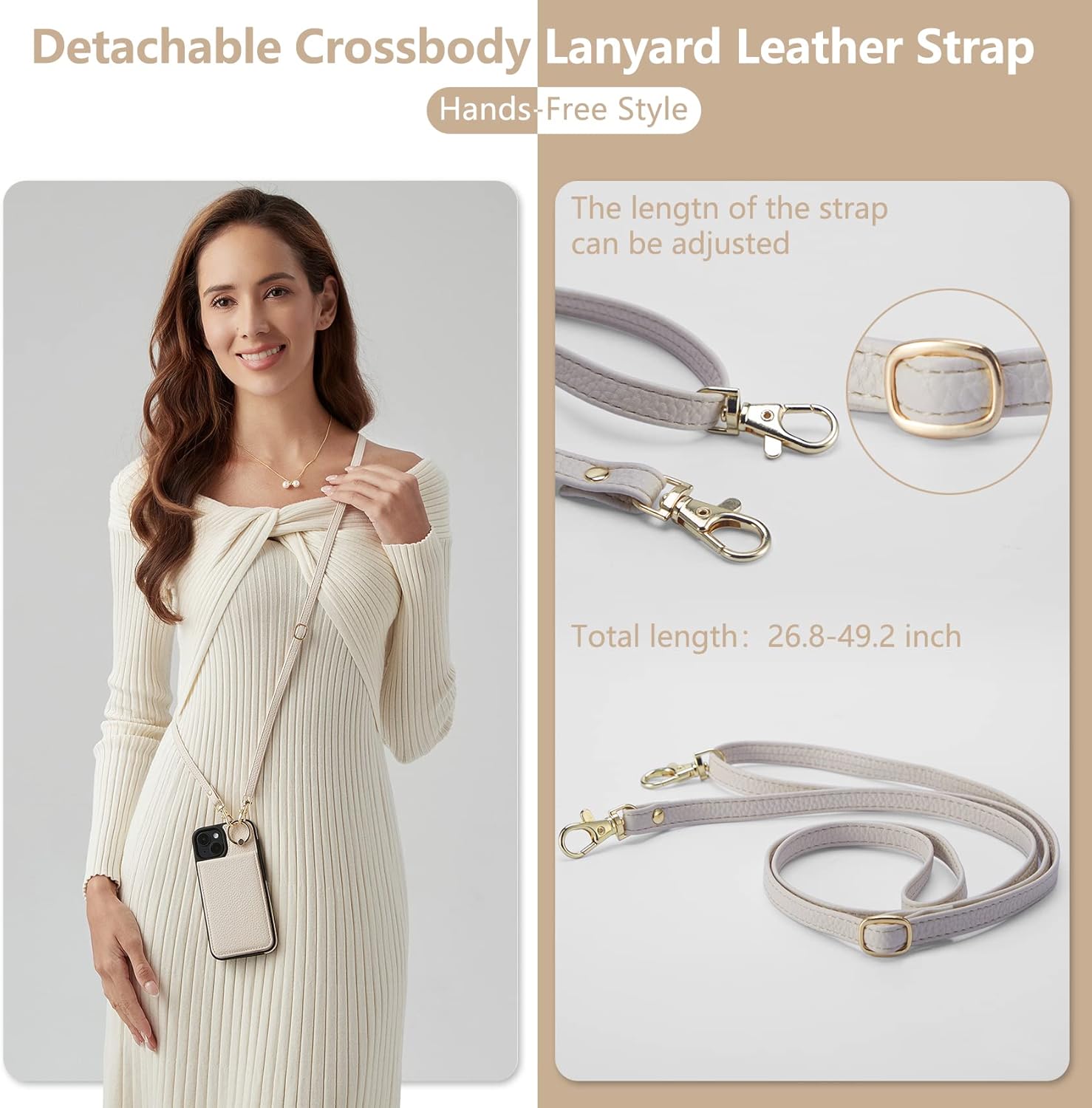 Keallce Case for iPhone 14 6.1'', Detachable Crossbody Wallet Case with RFID Blocking Card Slots, 360ｰStand Ring, Flip Leather Protective Cover Lanyard Shoulder Strap Women for iPhone 14 2022 5G,Beige - Image 2