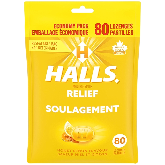 HALLS 蜂蜜柠檬味喉片，缓解喉咙痛
