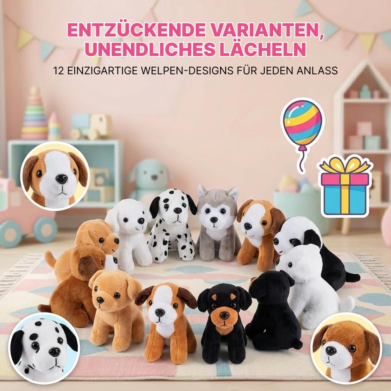 Bedwina Plüsch-Hündchen – (Packung mit 12) 15,2 cm große Kuscheltiere, sortierte Welpen und niedliches Plüsch-Hundewelpen-Sortiment, Strumpffüller