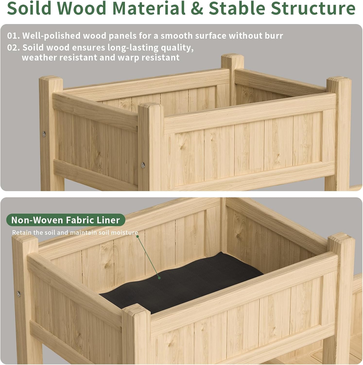 Wooden Raised Garden Bed with Legs & Storage Shelf 3 Tier Outdoor Elevated Planter Box for Patios/Herbs/Flowers/Vegetables, Easy Assembly, Natural