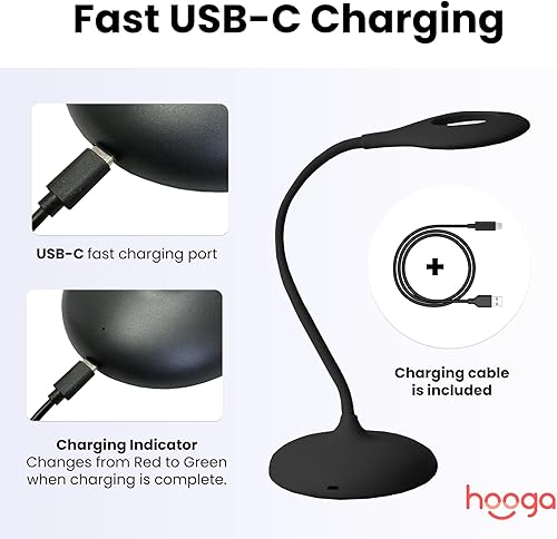 Miniatura 3 de Lámpara de escritorio Hooga, bloqueo de luz azul, 3 modos ámbar 1600K, rojo, espectro completo 4000K, atenuable, recargable, alivio de la fatiga