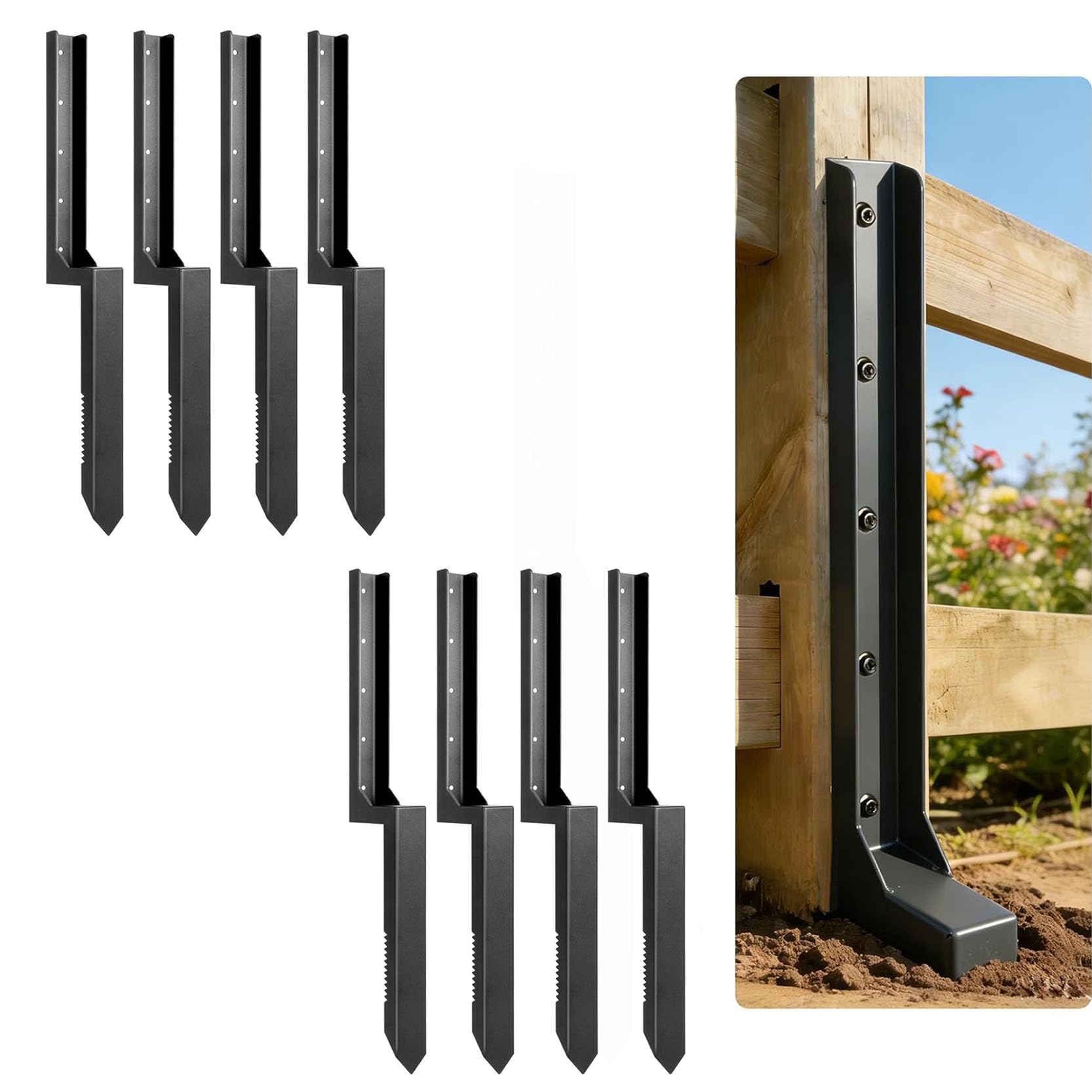LQSYBHD Fence Post Repair Stake with Serrated Edge Heavy Duty Steel Metal Fence Post Repair 31.5 In Quick Repair for Leaning and Broken Wooden Posts Ground Spike(Size:8pcs)