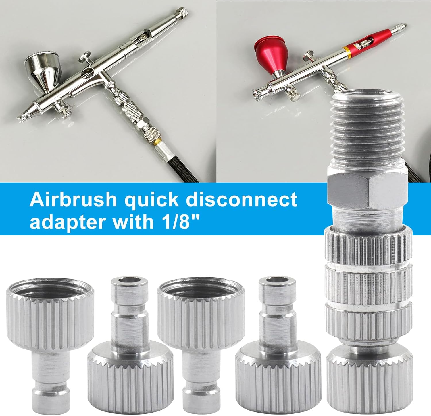 Litoexpe 5 Pcs Quick Release Coupling Adapter Kit, 1/8 Inch Female Connectors and 1/8 Inch Male Adapters, Control Valve Airbrush Accessories for Air Compressor Airbrush Hose