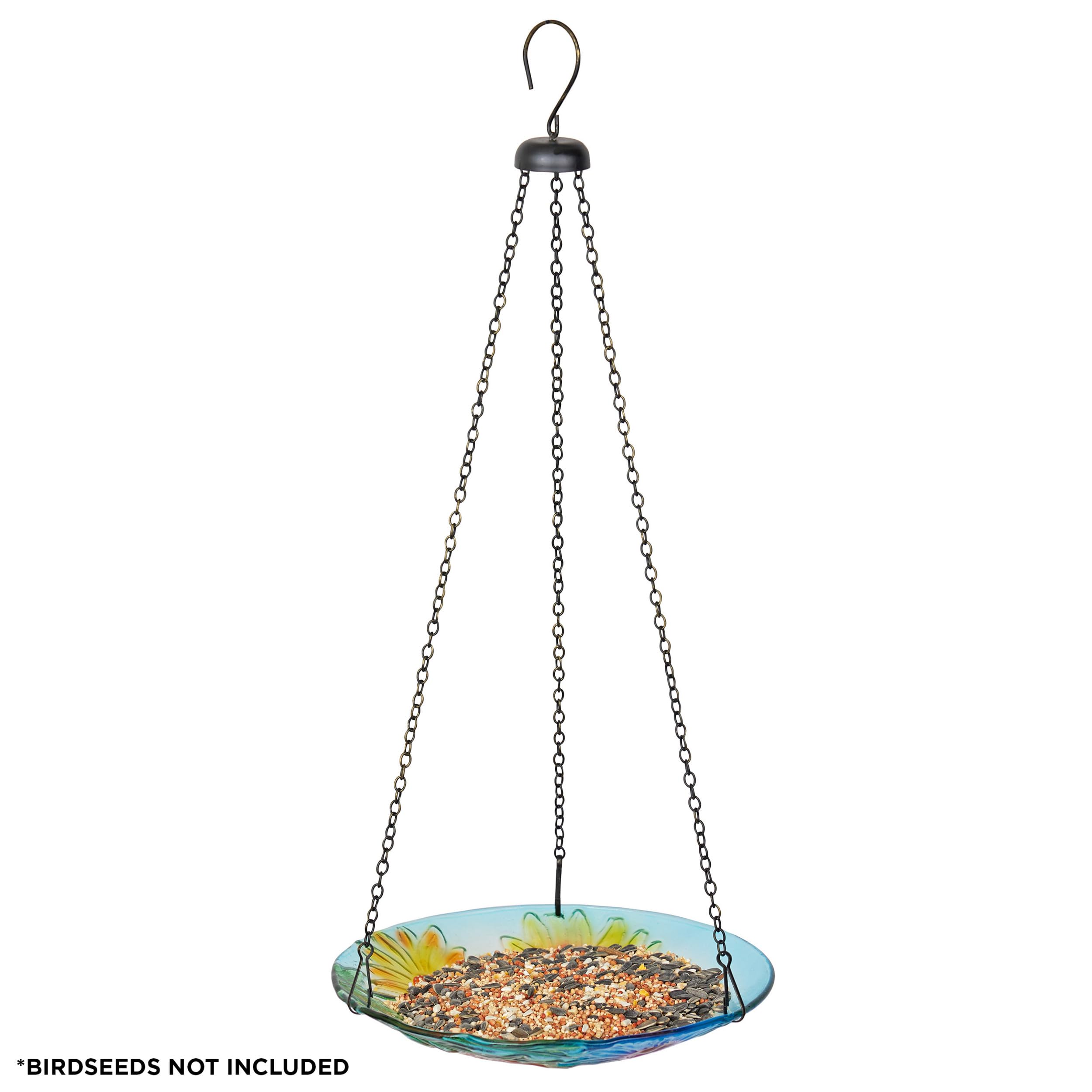 Alpine Corporation KBD126 Vogelfutterstation und Vogeltränke aus Glas, zum Aufhängen, Blumen- und Bienenschale mit Kette, 25,4 cm breit