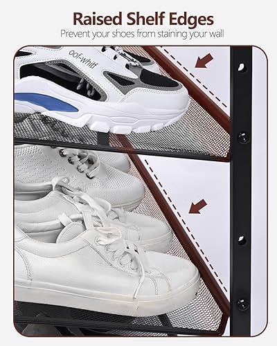 Miniatura 5 de Luwesde Zapatero de 4 niveles, organizador de zapatos independiente ajustable inclinable, parte superior de madera con 4 estantes de malla metálica,