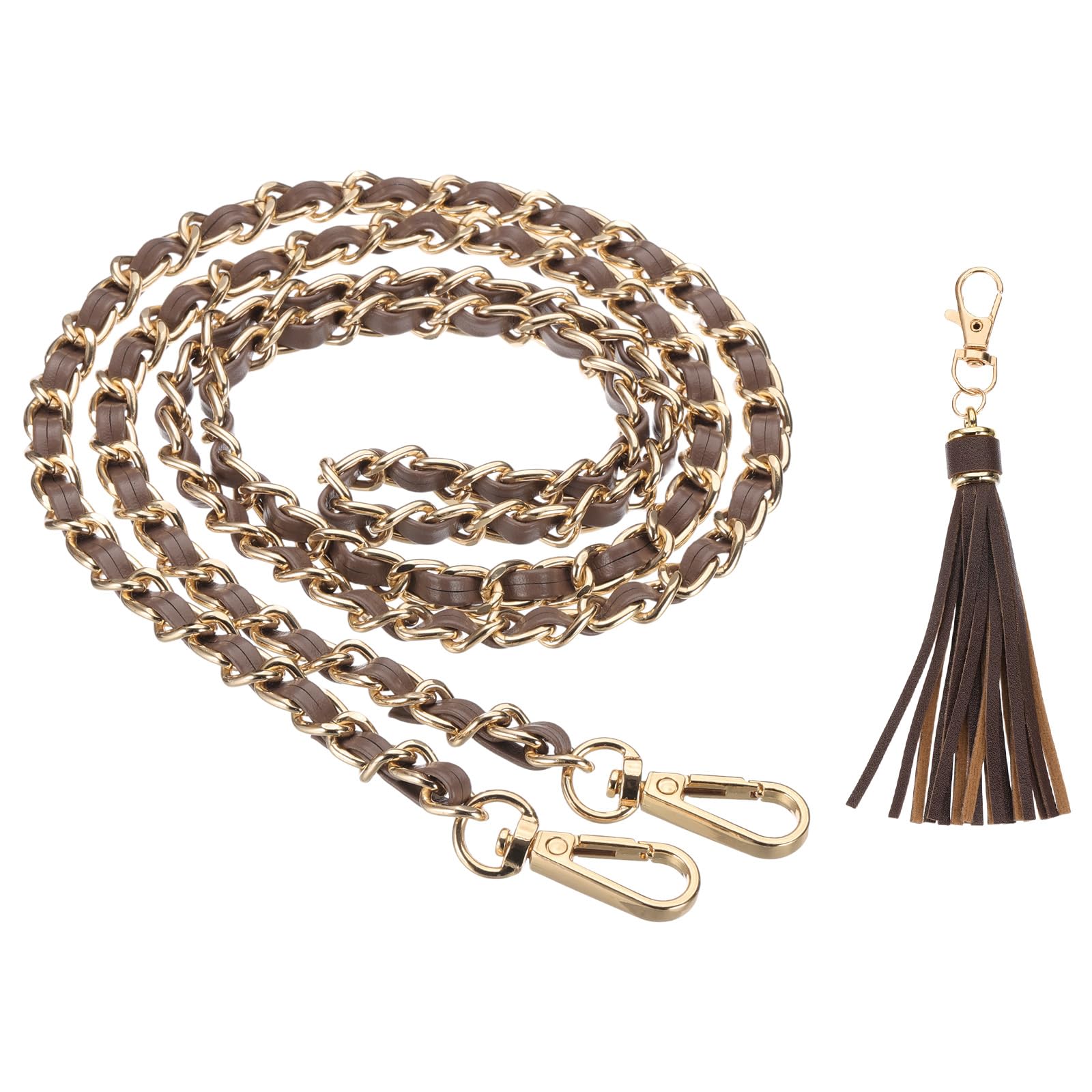 PATIKIL Purse Chain Strap, 47 Inch Leather Chain Purse Strap Replacement with Tassel for Crossbody Bag Handbag Woman, Coffee/Gold