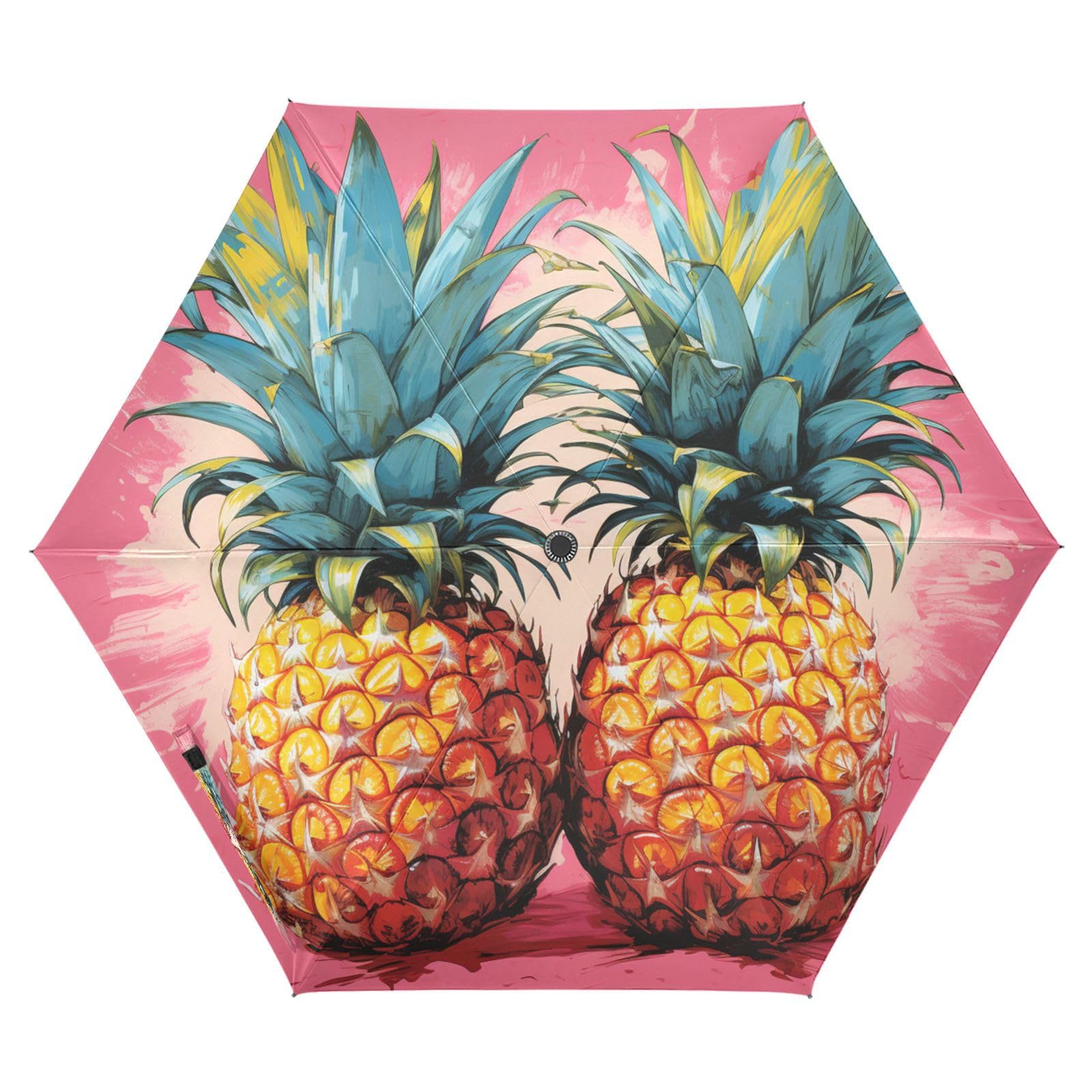 LINNIKEEEE Pineapple Art Pink Umbrella Windproof Automatic Folding Compact Umbrells Auto Open Close for Boys Girls