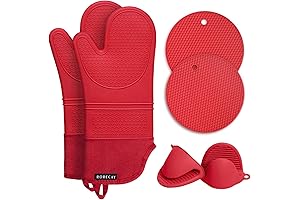 Rorecay Red Silicone Oven Mitts and Pot Holders Sets: Heat-Resistant Kitchen Essentials