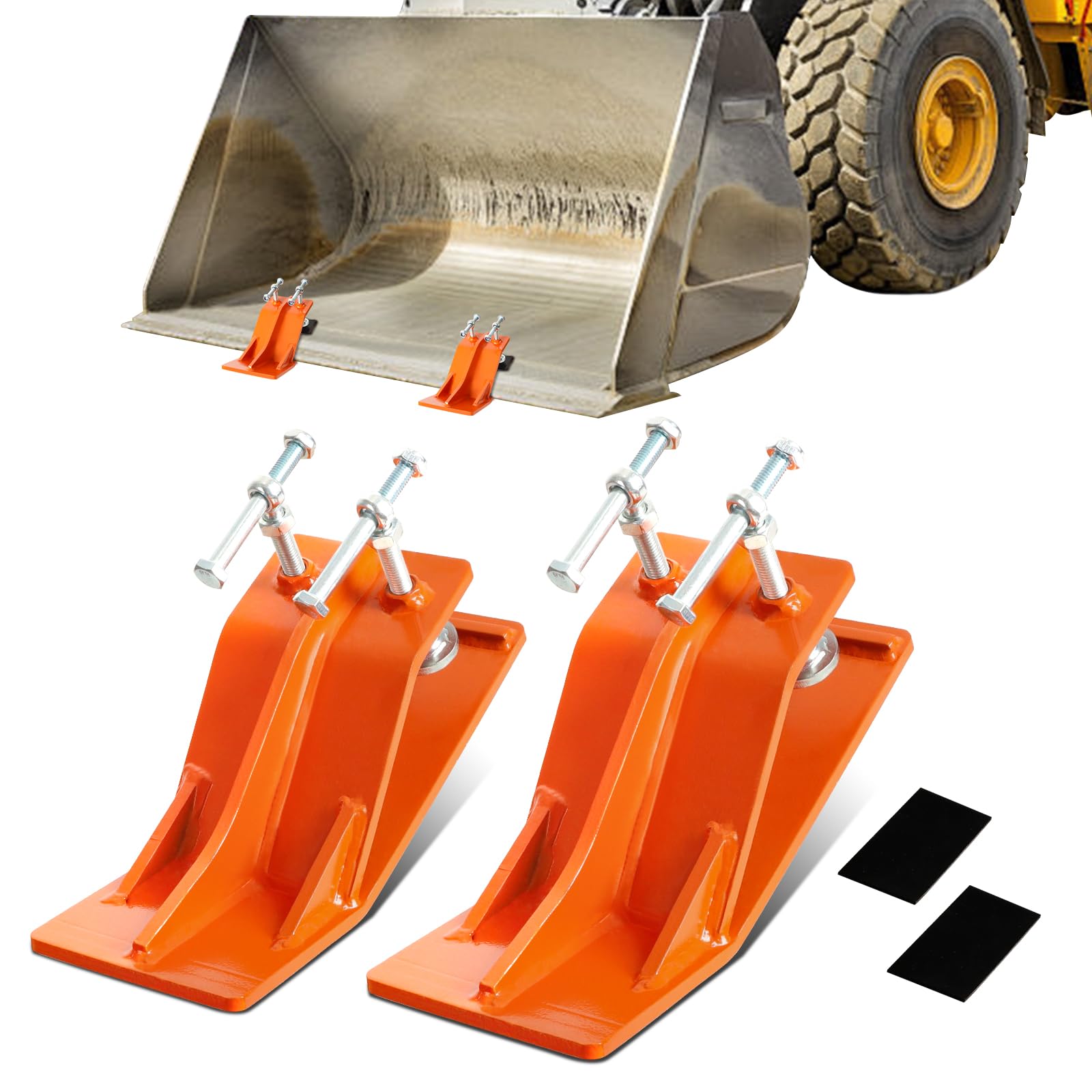 Traktor-Eimer-Schutz, 12,7 cm breit, Eimerkante, rutschfest, zum Entfernen von Schnee, Blättern, Kies, mit rutschfester Stahlplatte, Orange, 2 Stück
