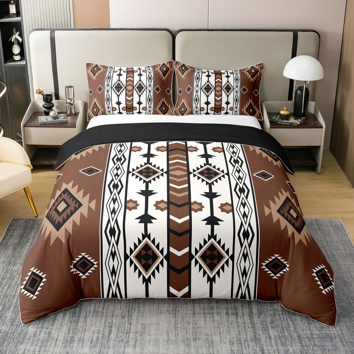 Housse de couette imprimé aztèque doux coton parure de lit chic géométrique
