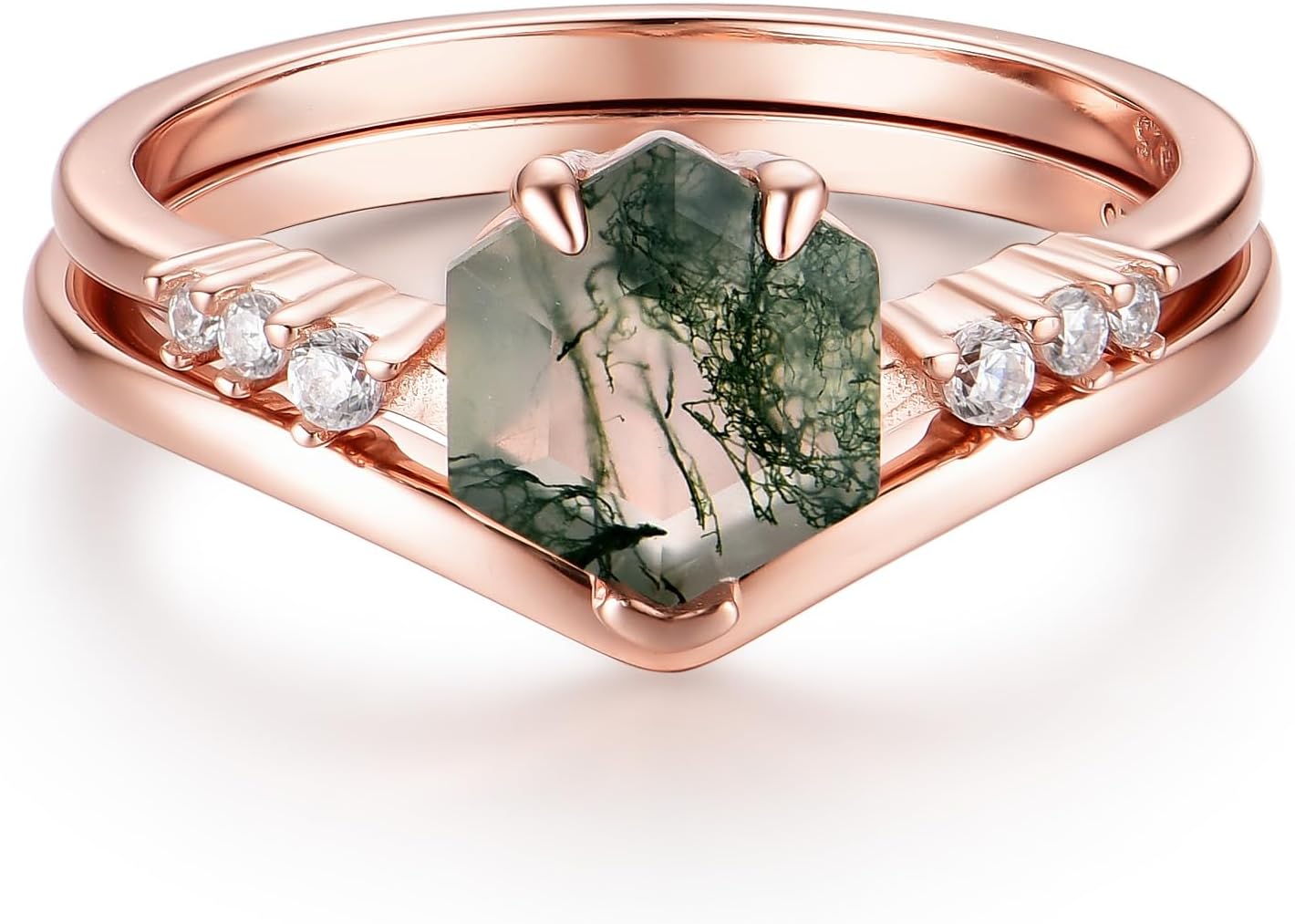 1.5ct Natural Moss Agate Ring Sterling Silver Hexagon Shaped Engagement Ring Green Agate Promise Wedding Rings for Women
