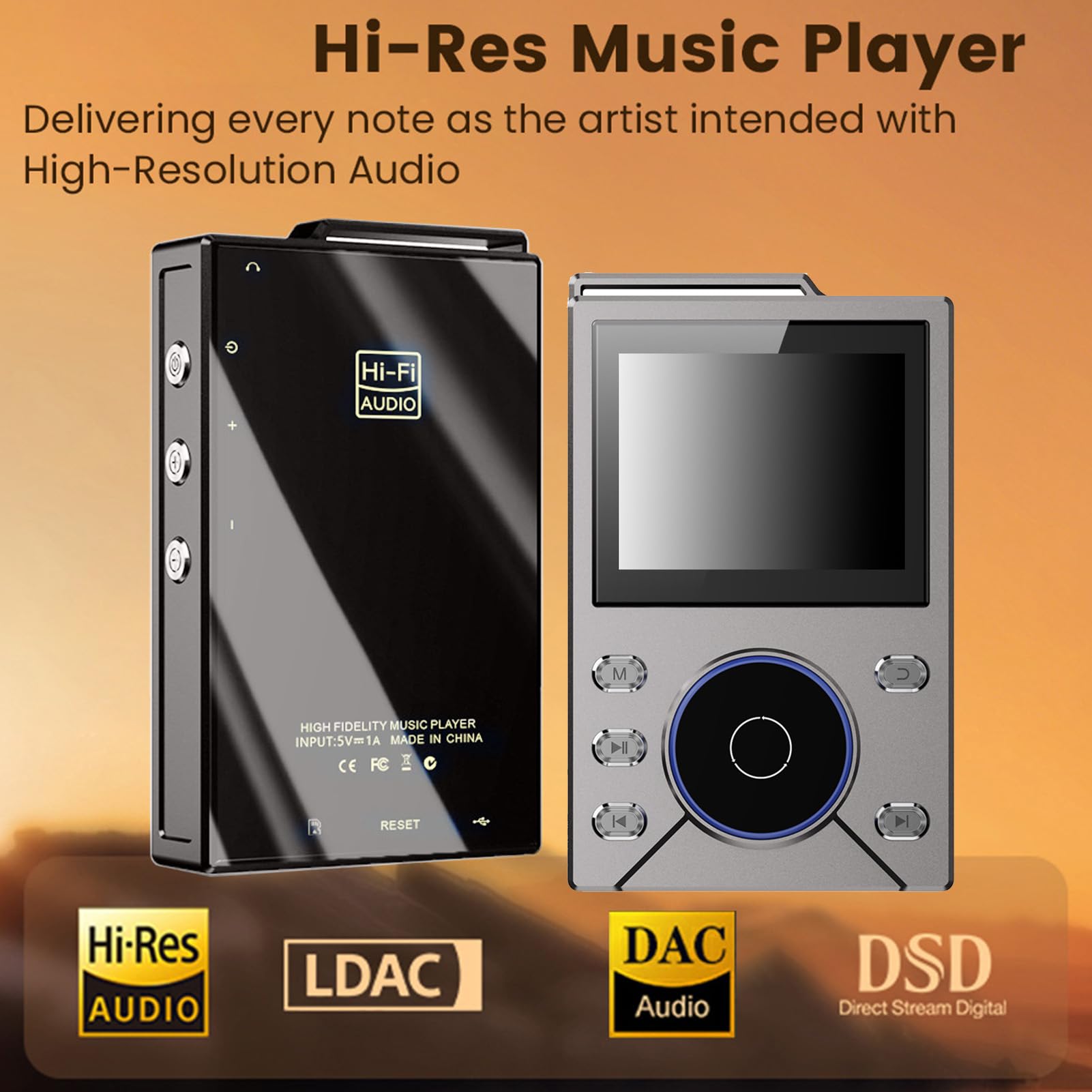 Tragbarer Audio-Player mit 2,4-Zoll-TFT-Display und ALPS-Rad, Verlustfreier HiFi-Musik-Player, Digitaler Sound- für Car Home Outdoor (metallisches Grau)