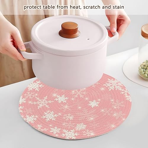 Miniatura 5 de 3 Pcs Microwave Trivet for Hot Pots and Pans 15in Cotton Thread Weave Hot Pads for Instant Pot Kitchen Decor White Snowflakes Glitter Pink