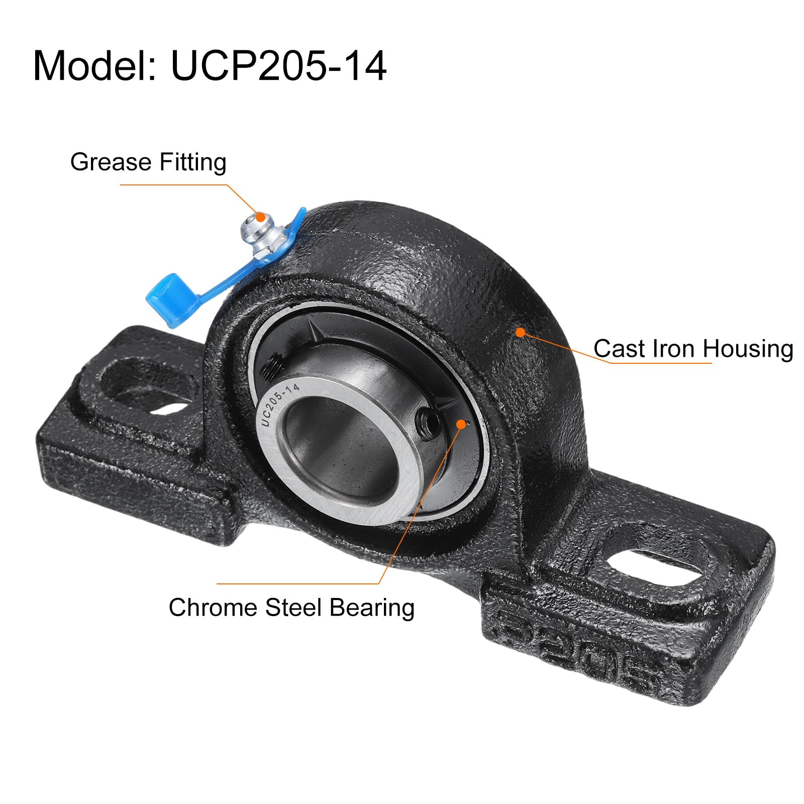 QUARKZMAN 2pz Cuscinetti a blocco a Cuscino UCP205-14 Diametro Foro 7/8" Unità di Cuscinetto in Ghisa con Flangia Montata